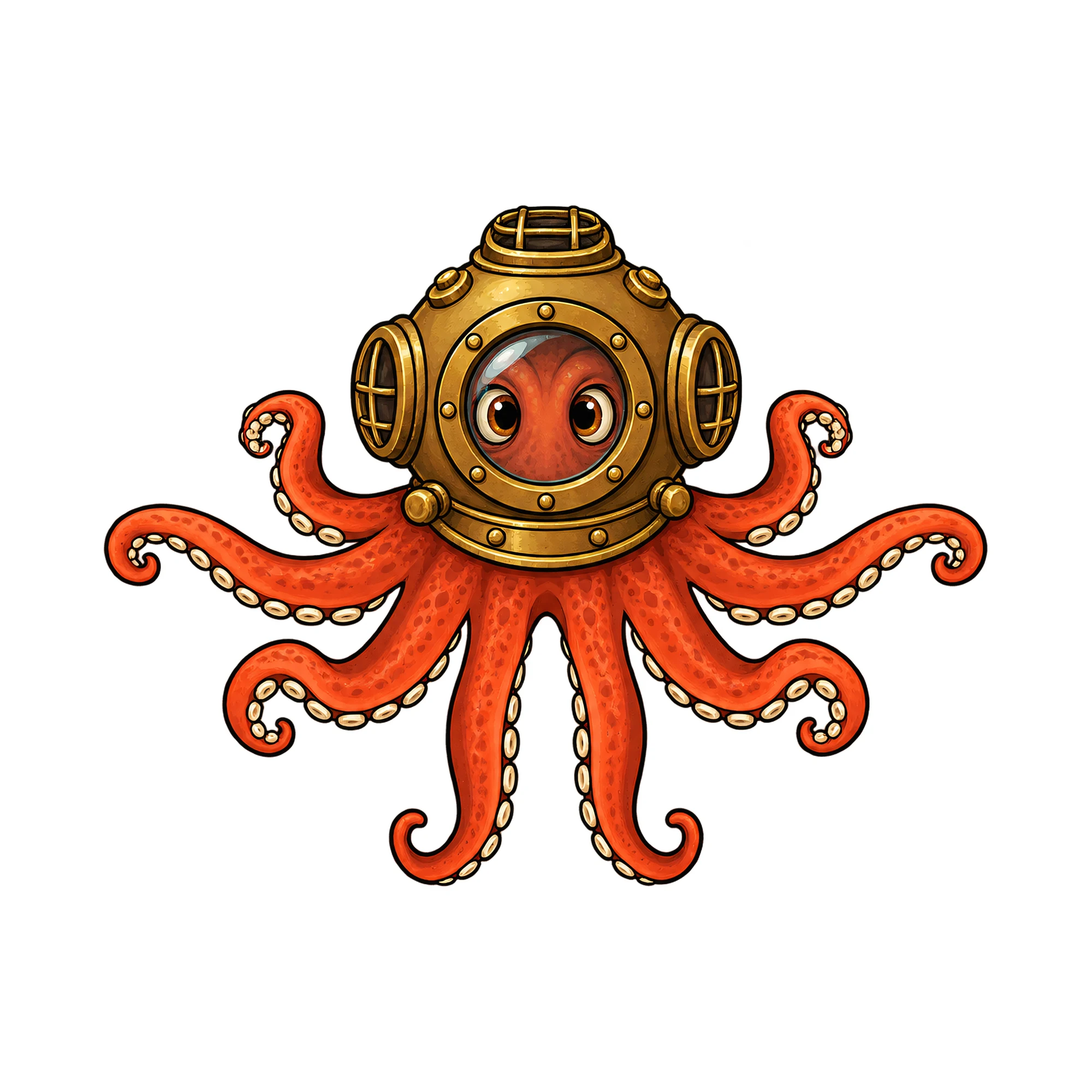 Bügelbild Oktopus mit Taucherhelm, Tiere Shirt Spruch als Grafik auf weißem Hintergrund (BB018221)