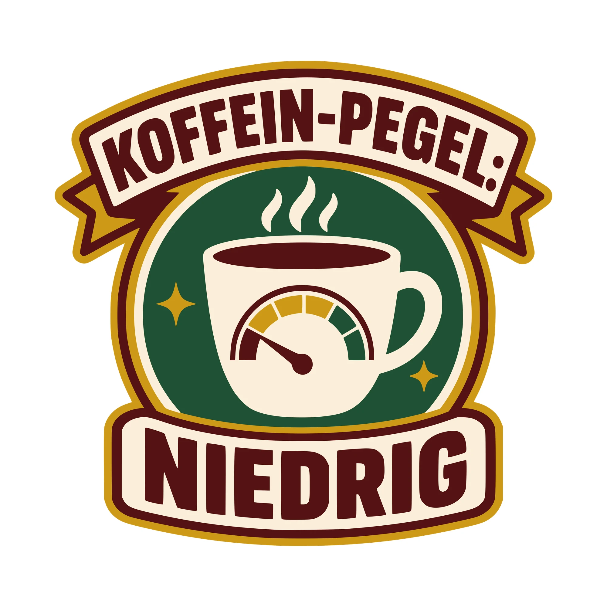 Bügelbild Koffein-Pegel: niedrig als Grafik auf weißem Hintergrund (BB010633)