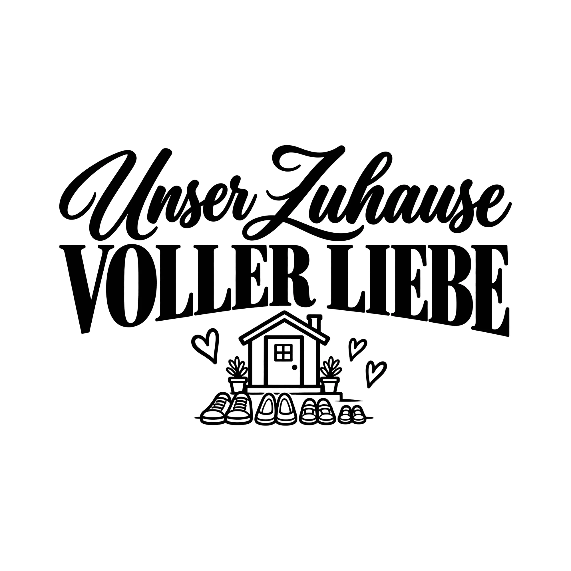 Bügelbild Unser Zuhause voller Liebe als Grafik auf weißem Hintergrund (BB013425)