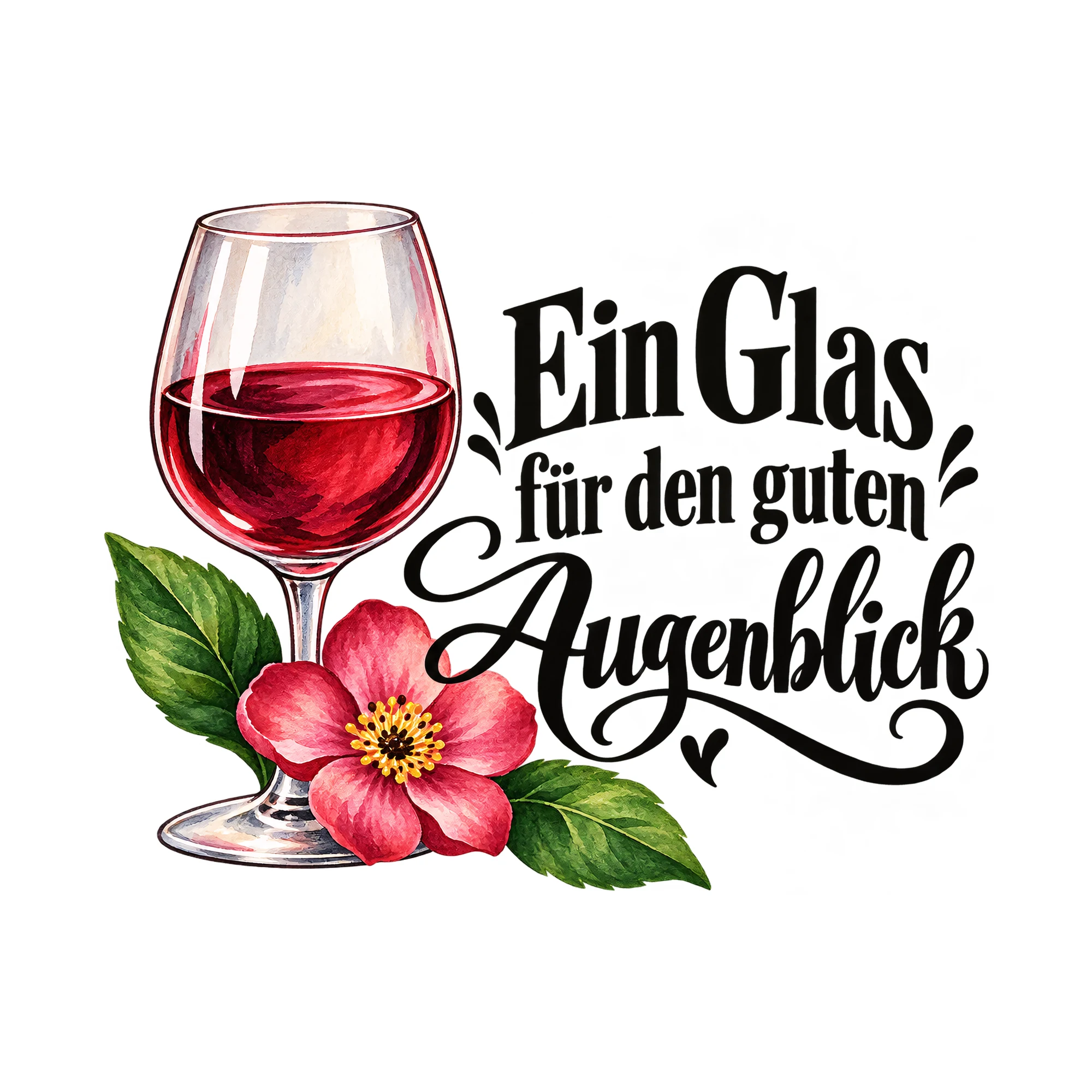 Bügelbild Ein Glas für den guten Augenblick als Grafik auf weißem Hintergrund (BB011920)