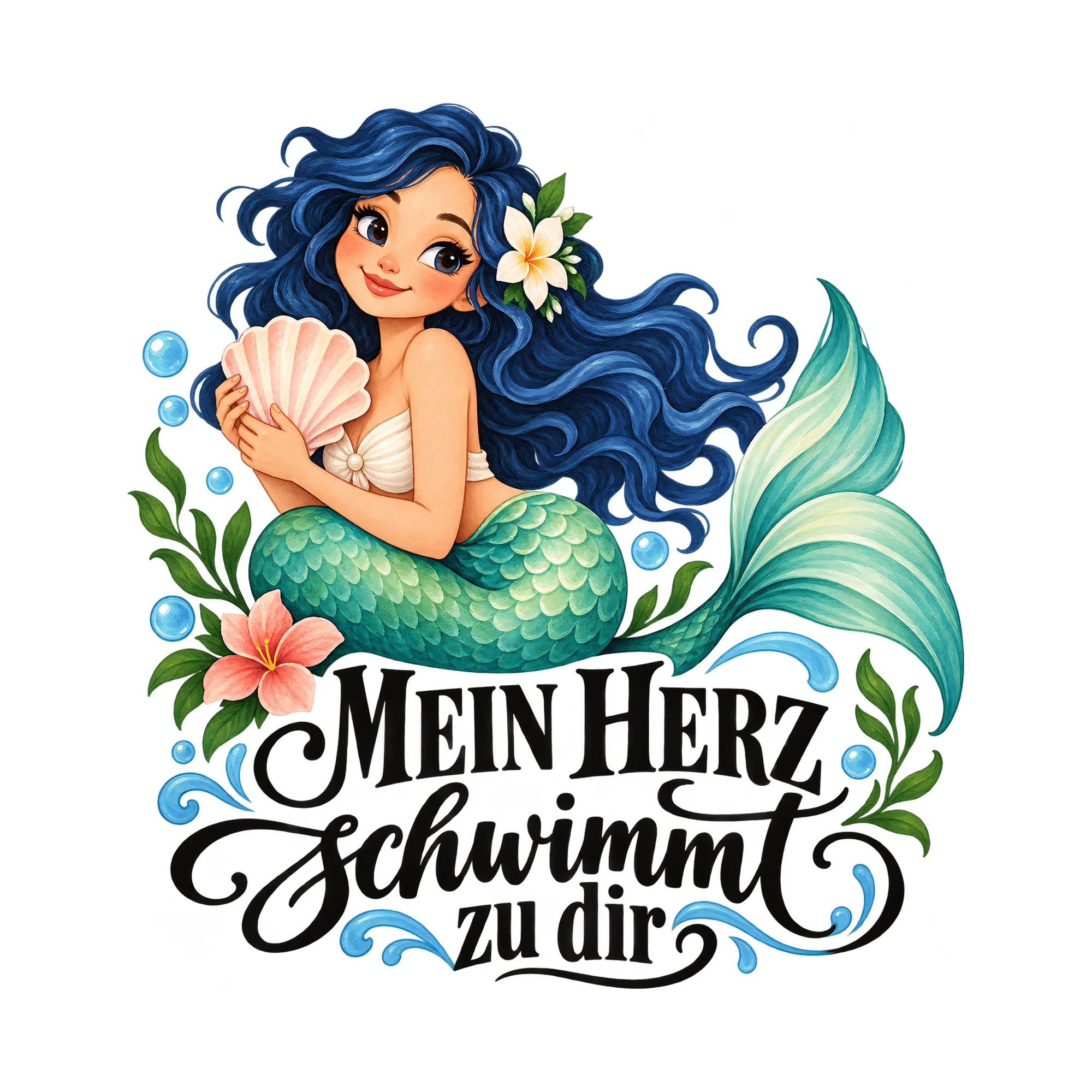 Bügelbild „Mein Herz schwimmt zu dir“, Sport Shirt Spruch als Grafik auf weißem Hintergrund (BB013792)