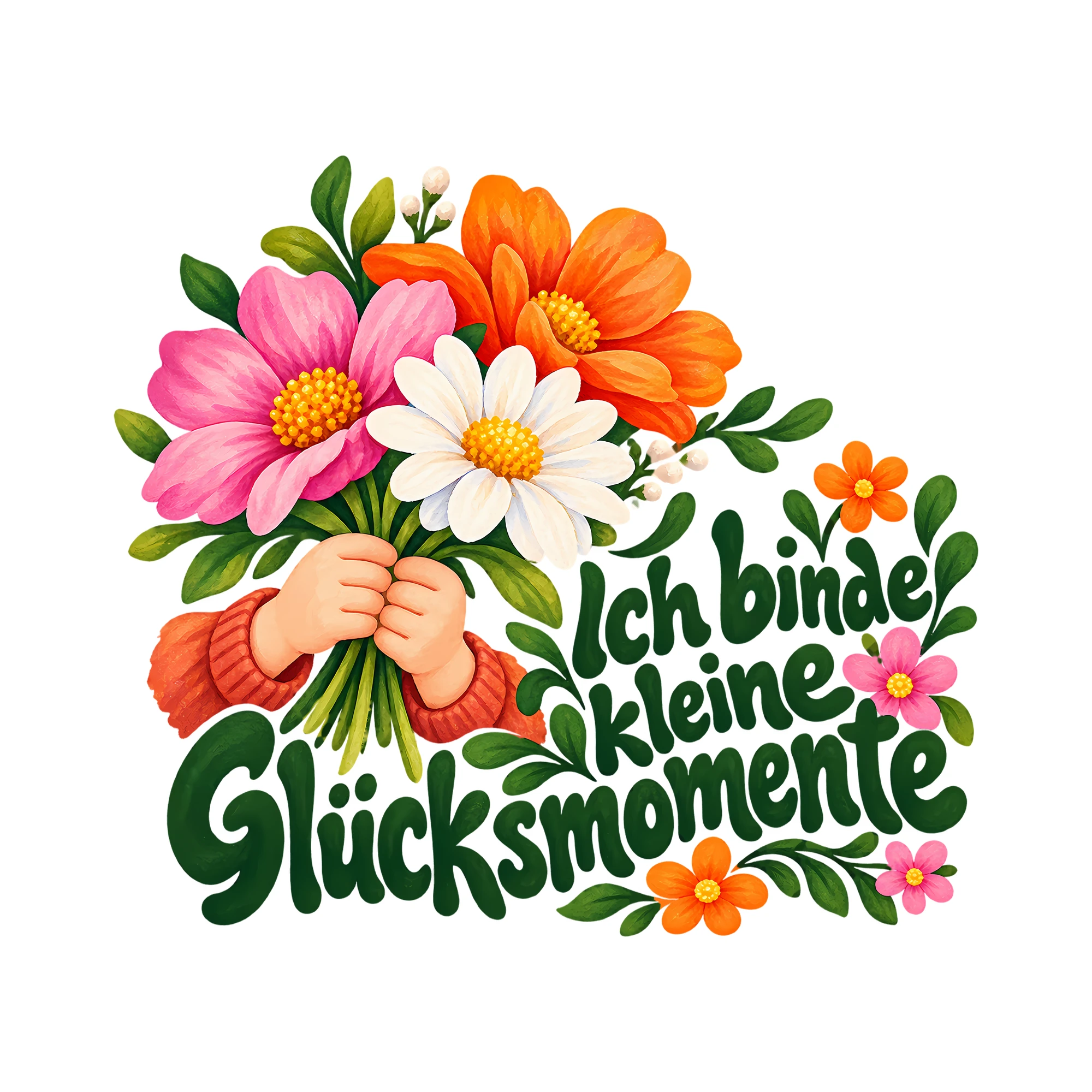 Bügelbild Ich binde kleine Glücksmomente als Grafik auf weißem Hintergrund (BB012296)