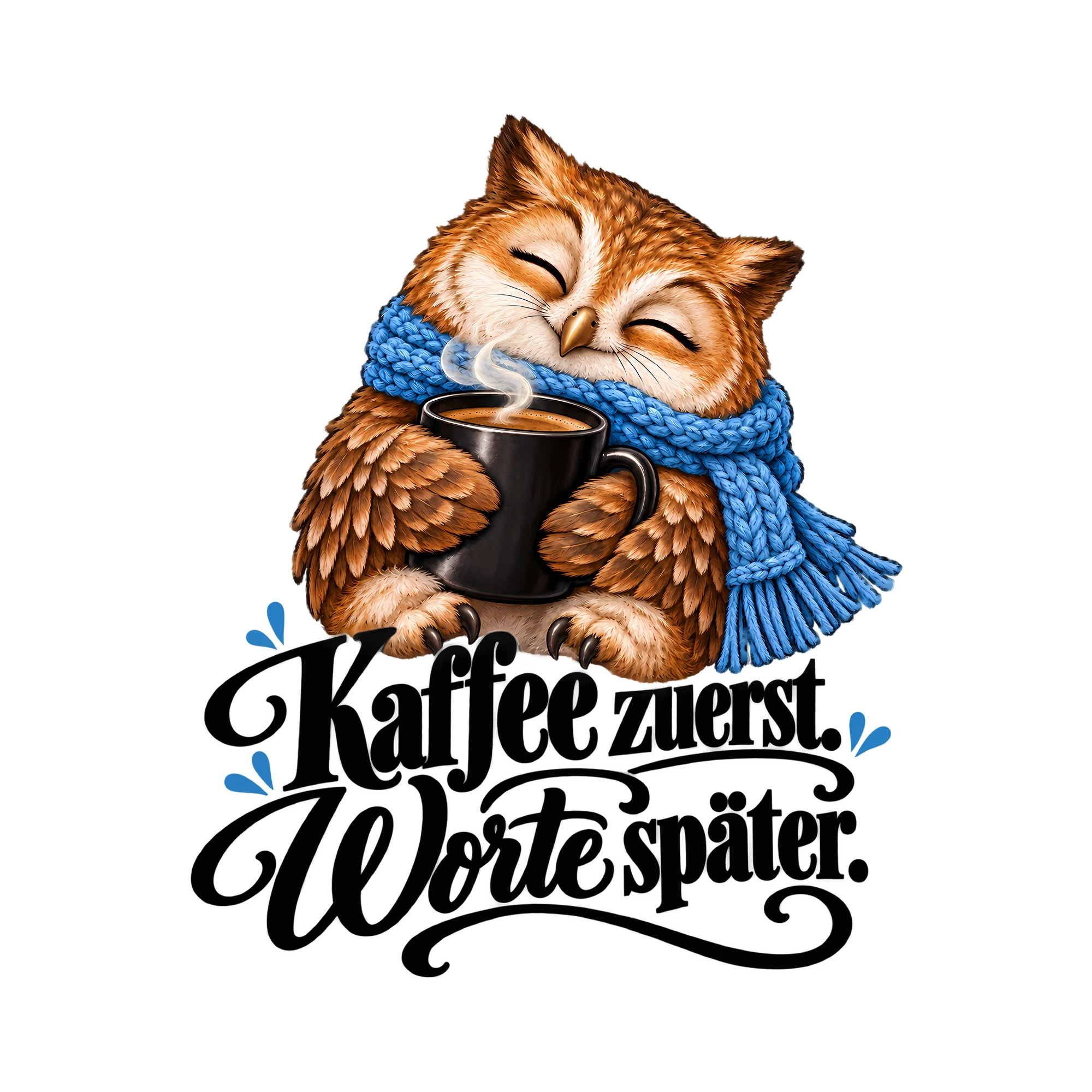 Bügelbild Kaffee zuerst. Worte später. als Grafik auf weißem Hintergrund (BB012128)