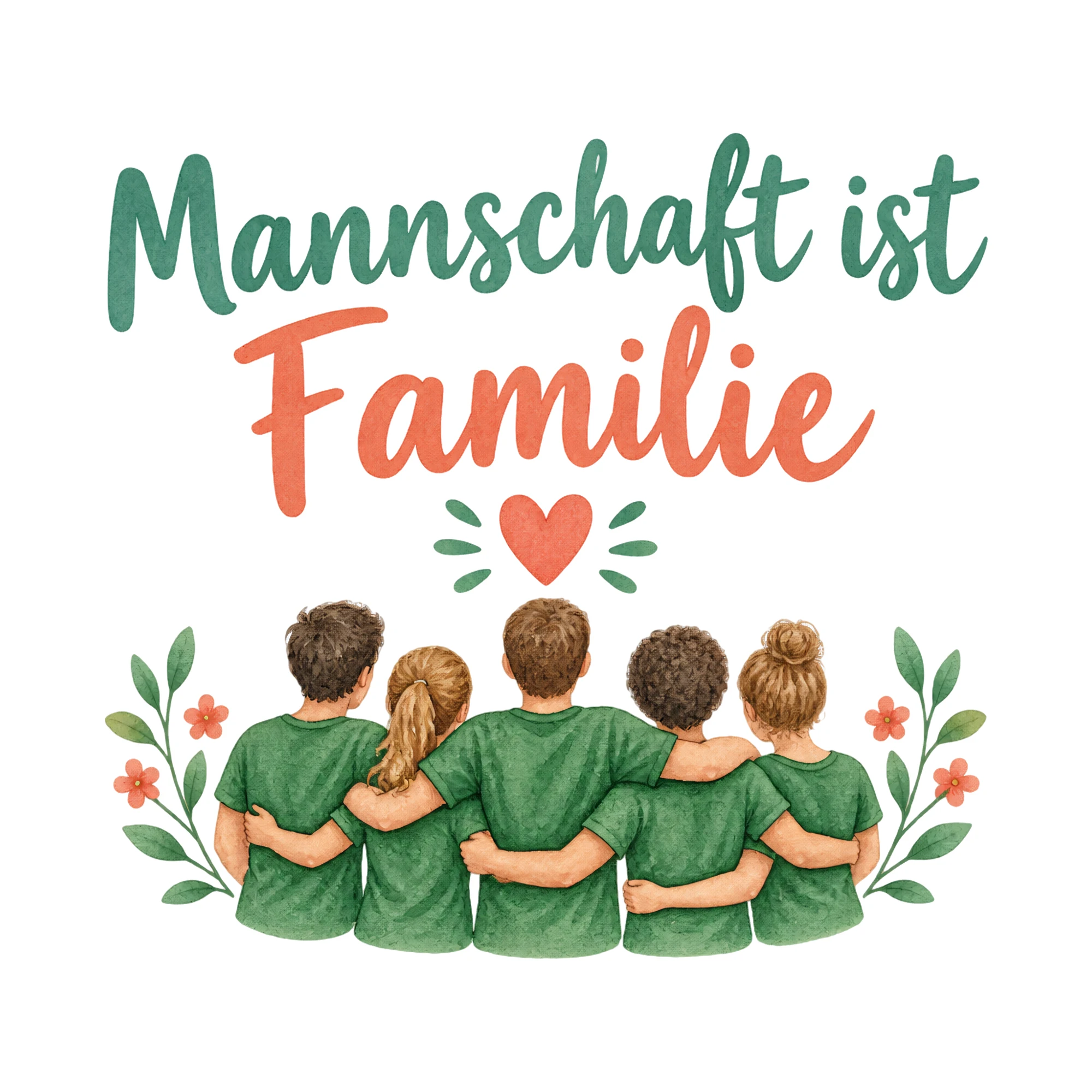Bügelbild Mannschaft ist Familie als Grafik auf weißem Hintergrund (BB020381)