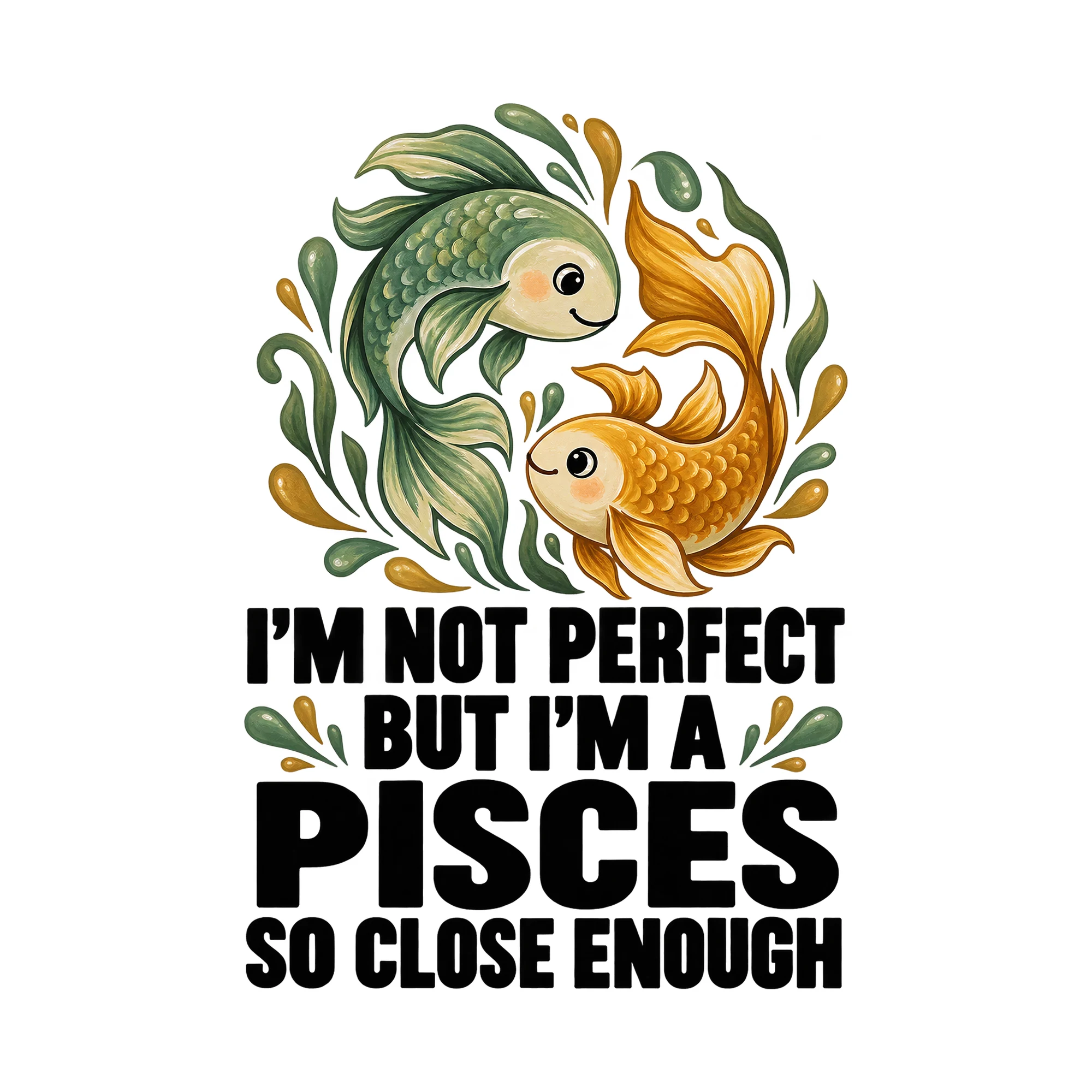 Bügelbild I'm Not Perfect But I'm A Pisces So Close Enough, Lustiger Shirt Spruch als Grafik auf weißem Hintergrund (BB015845)