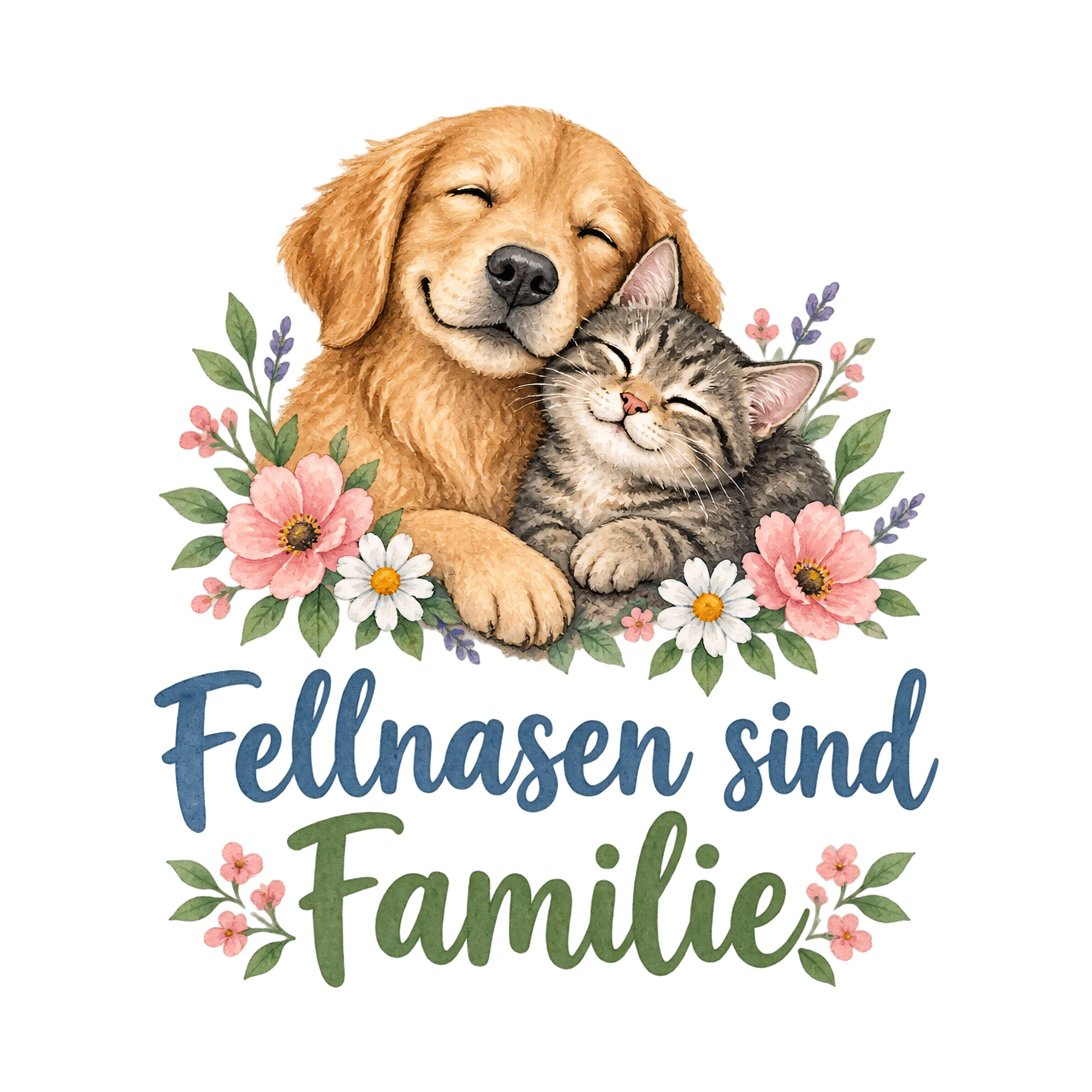 Bügelbild Fellnasen sind Familie als Grafik auf weißem Hintergrund (BB019767)