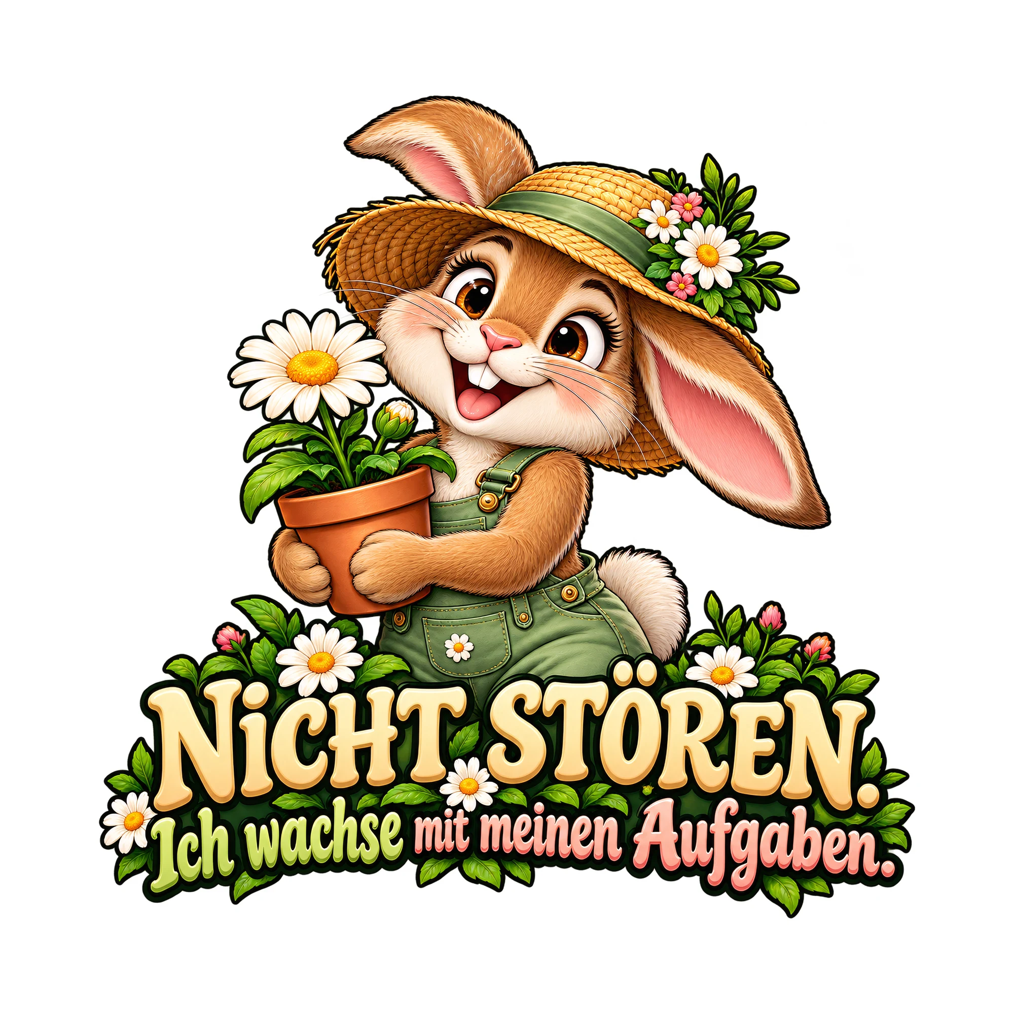 Bügelbild „Nicht stören. Ich wachse mit meinen Aufgaben.“, Lustiger Shirt Spruch als Grafik auf weißem Hintergrund (BB019593)