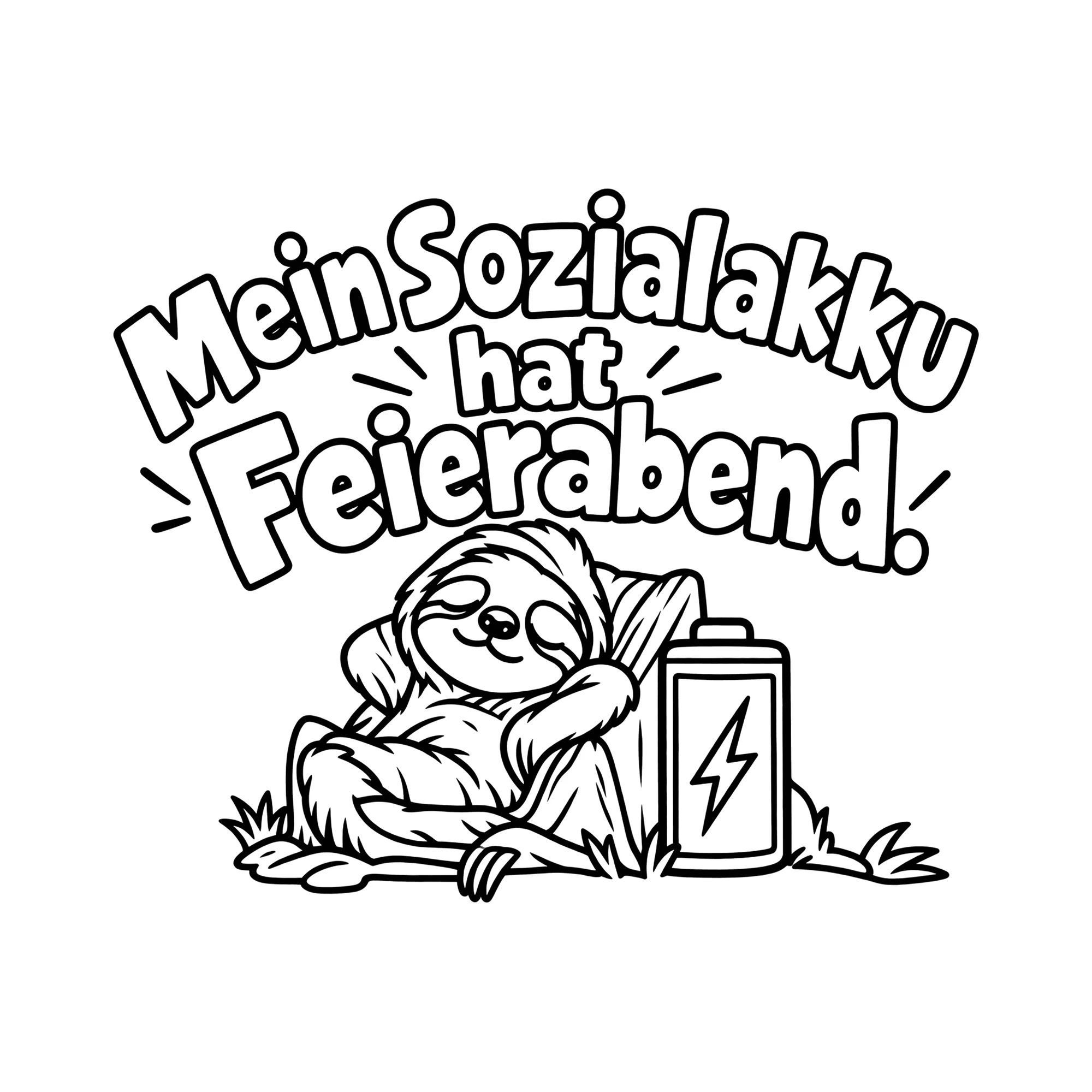 Bügelbild Mein Sozialakku hat Feierabend. als Grafik auf weißem Hintergrund (BB011891)