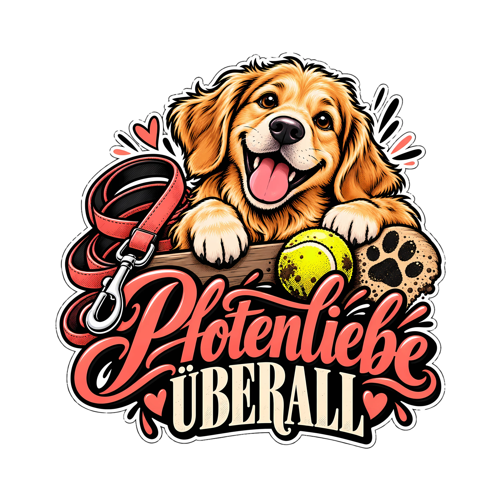 Bügelbild Pfotenliebe überall als Grafik auf weißem Hintergrund (BB013406)