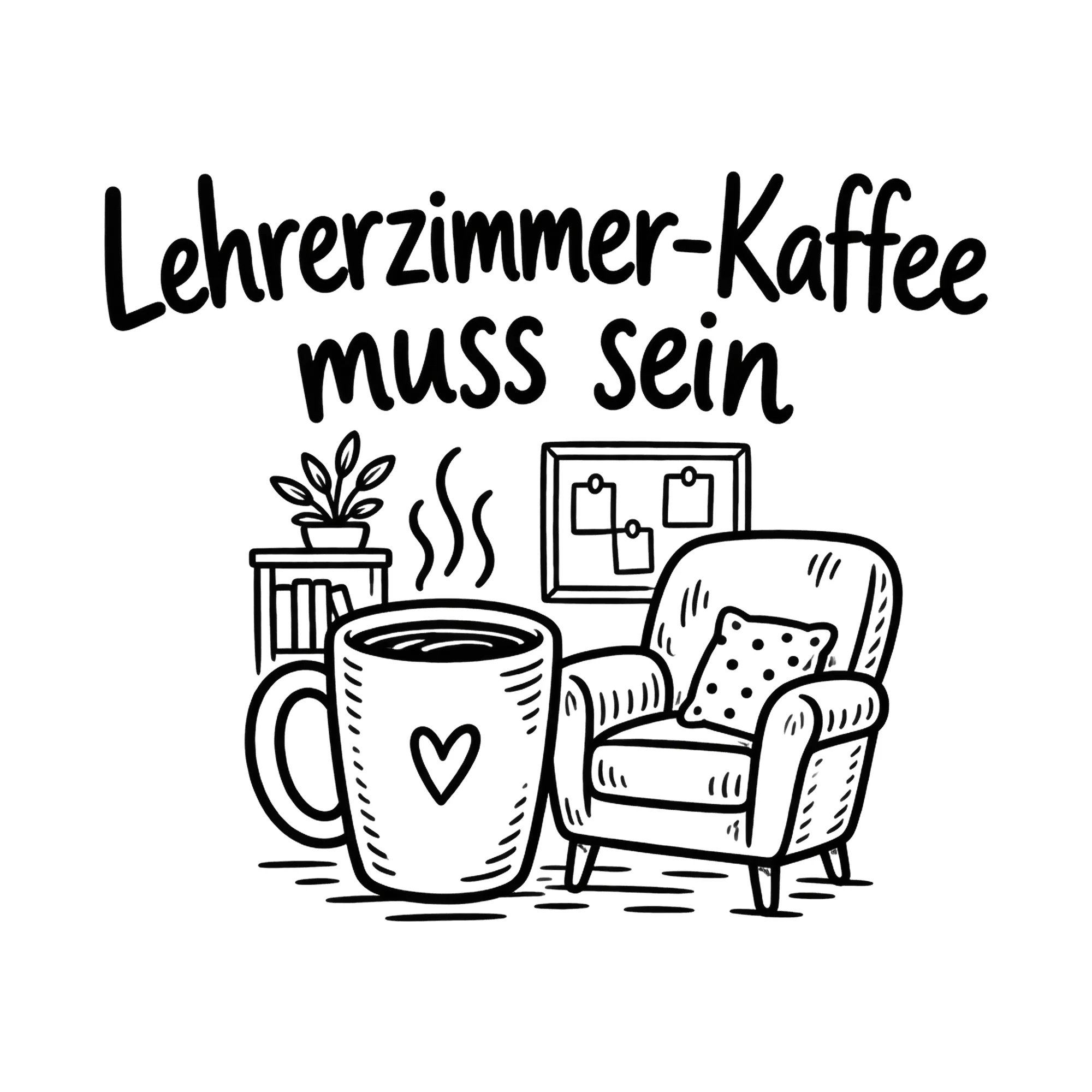 Bügelbild Lehrerzimmer-Kaffee muss sein als Grafik auf weißem Hintergrund (BB020348)
