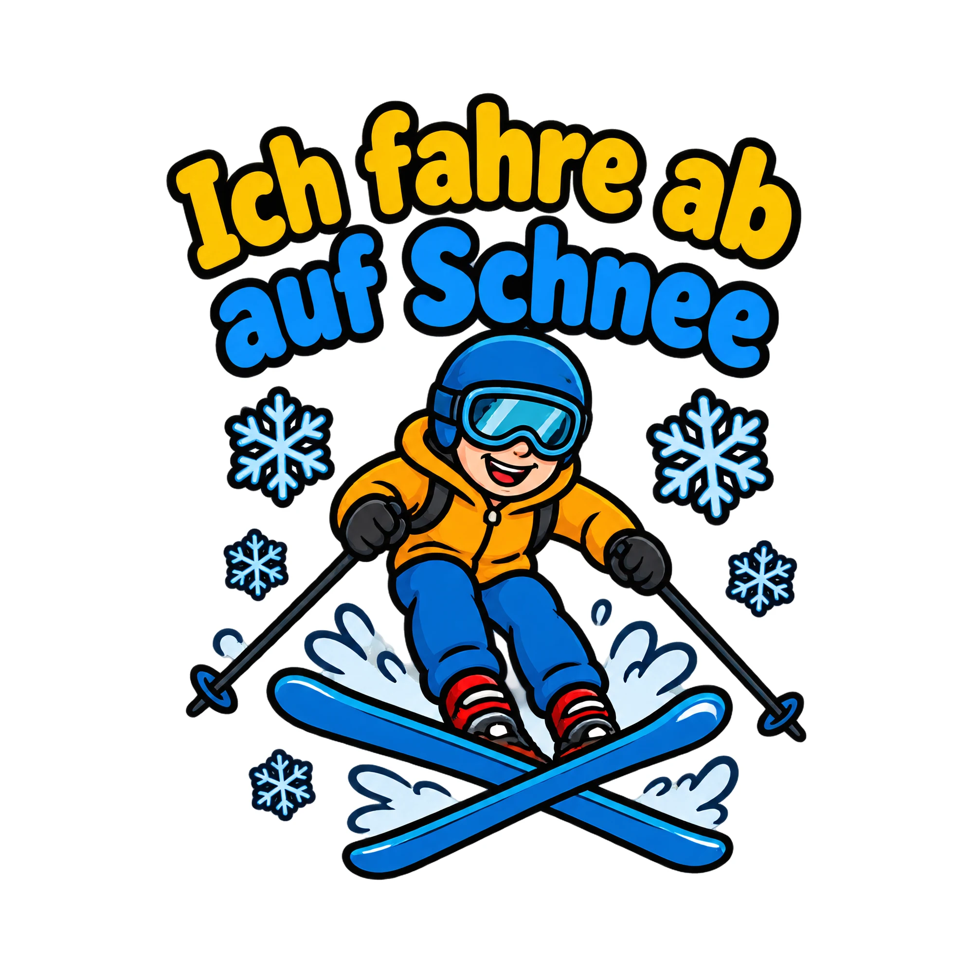Bügelbild Ich fahre ab auf Schnee als Grafik auf weißem Hintergrund (BB019486)
