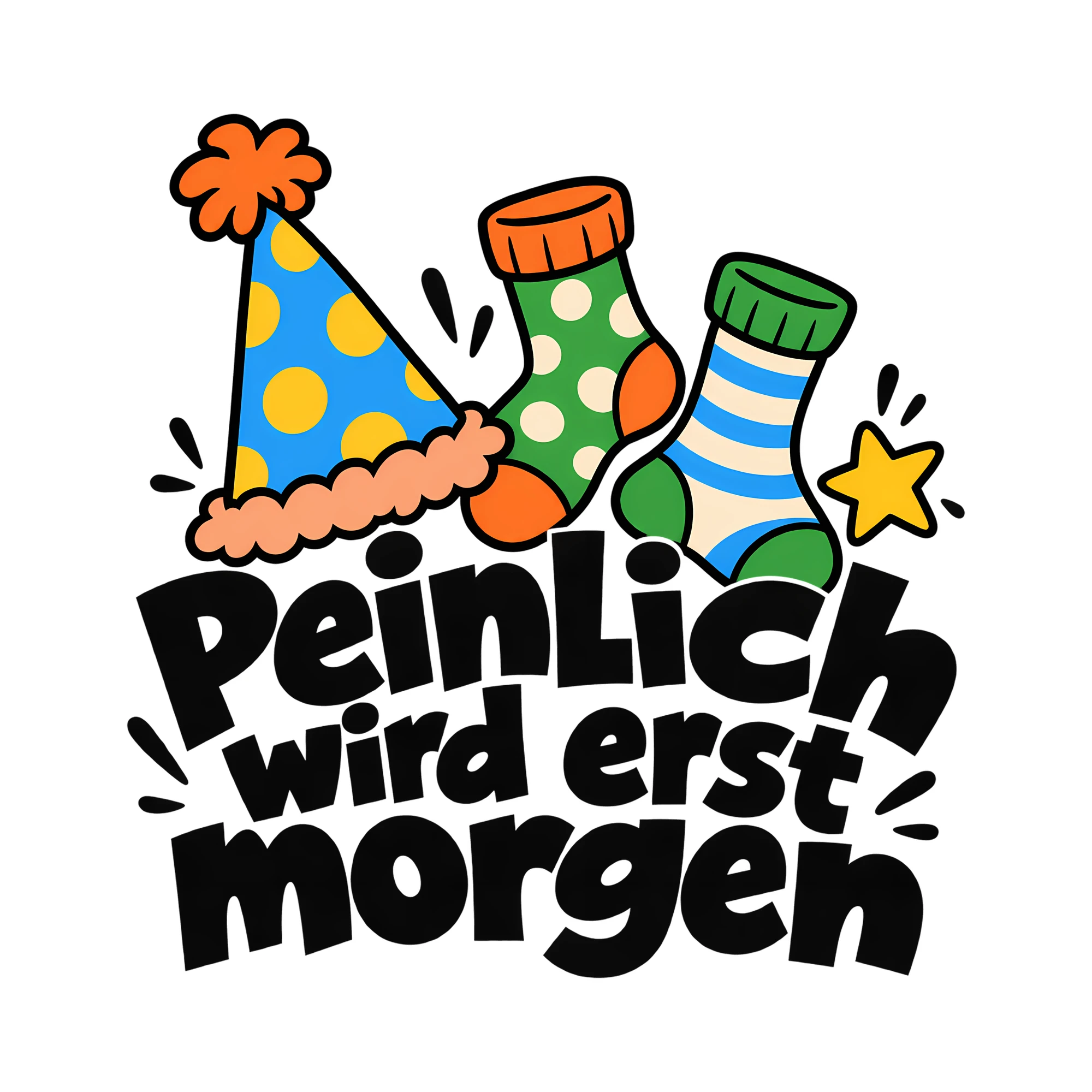 Bügelbild Peinlich wird erst morgen als Grafik auf weißem Hintergrund (BB013131)