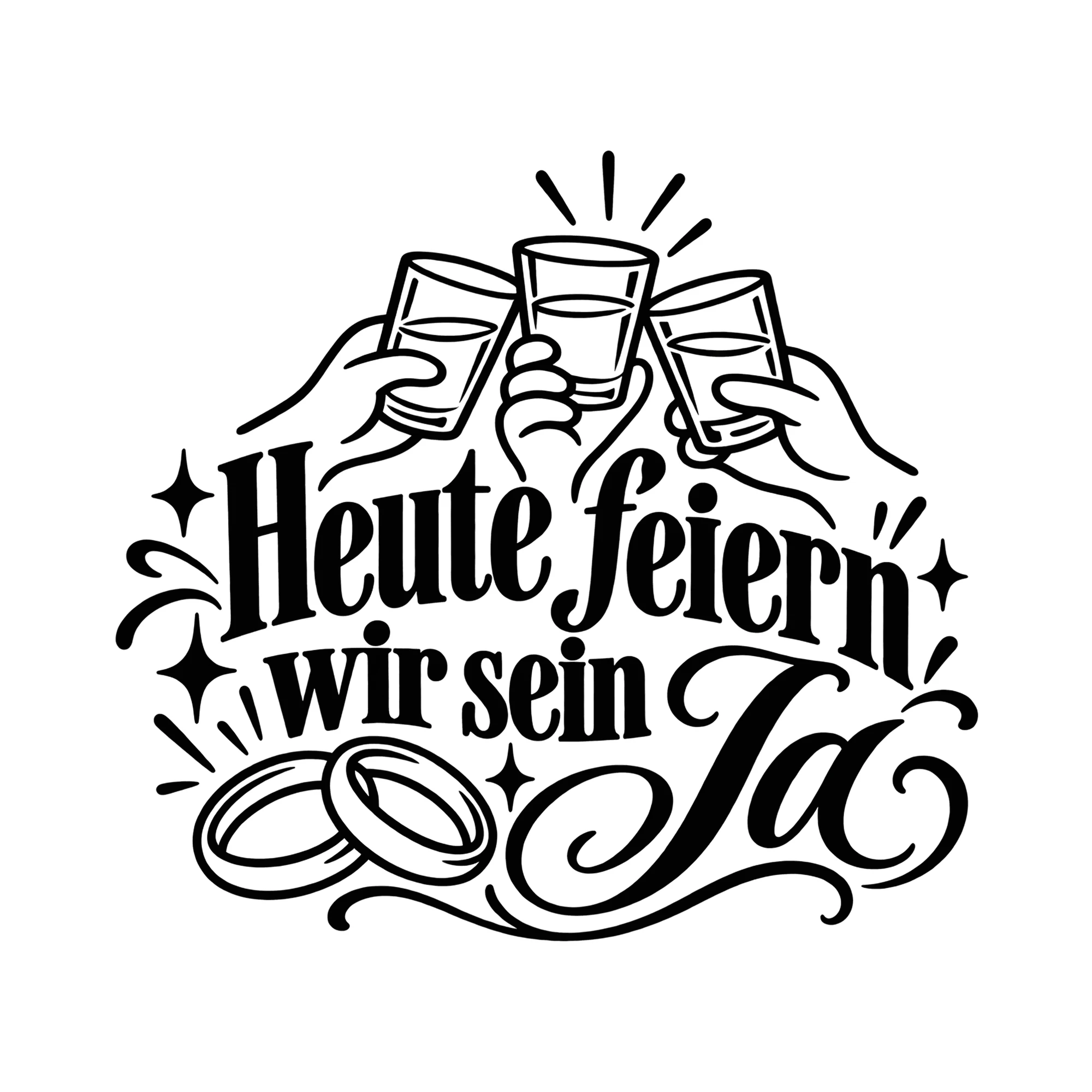 Bügelbild Heute feiern wir sein Ja als Grafik auf weißem Hintergrund (BB013126)