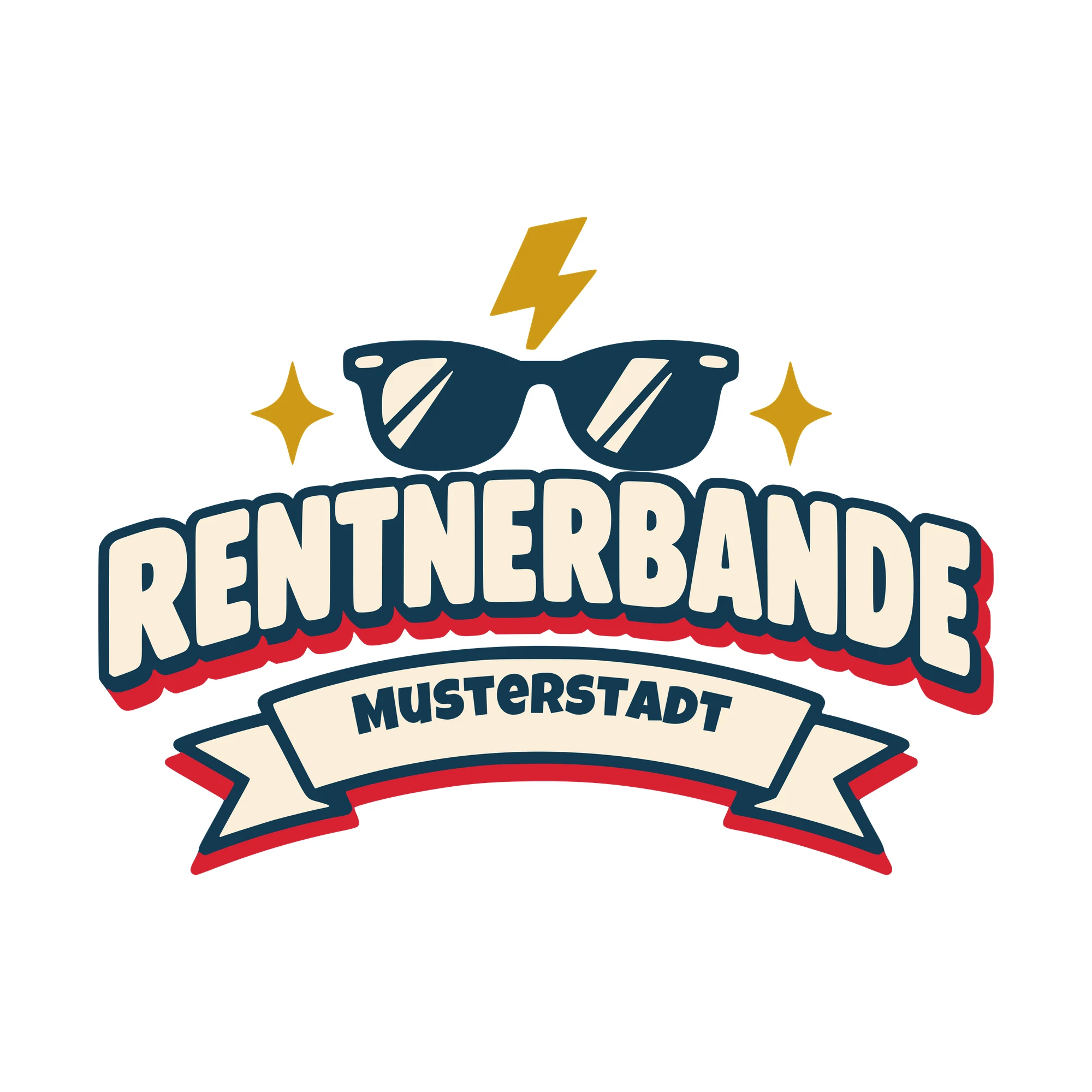 Bügelbild Rentnerbande mit Ort als Grafik auf weißem Hintergrund (BB010589)
