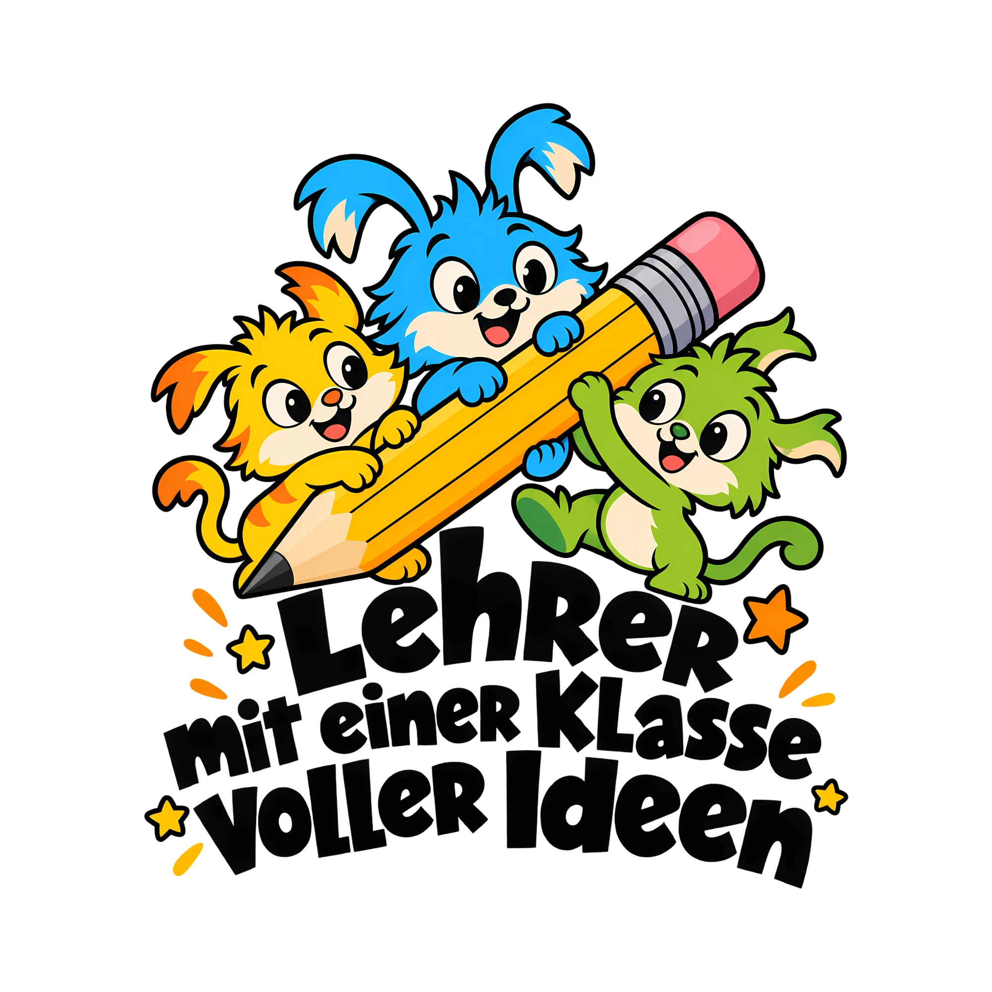 Bügelbild Lehrer mit einer Klasse voller Ideen als Grafik auf weißem Hintergrund (BB011675)