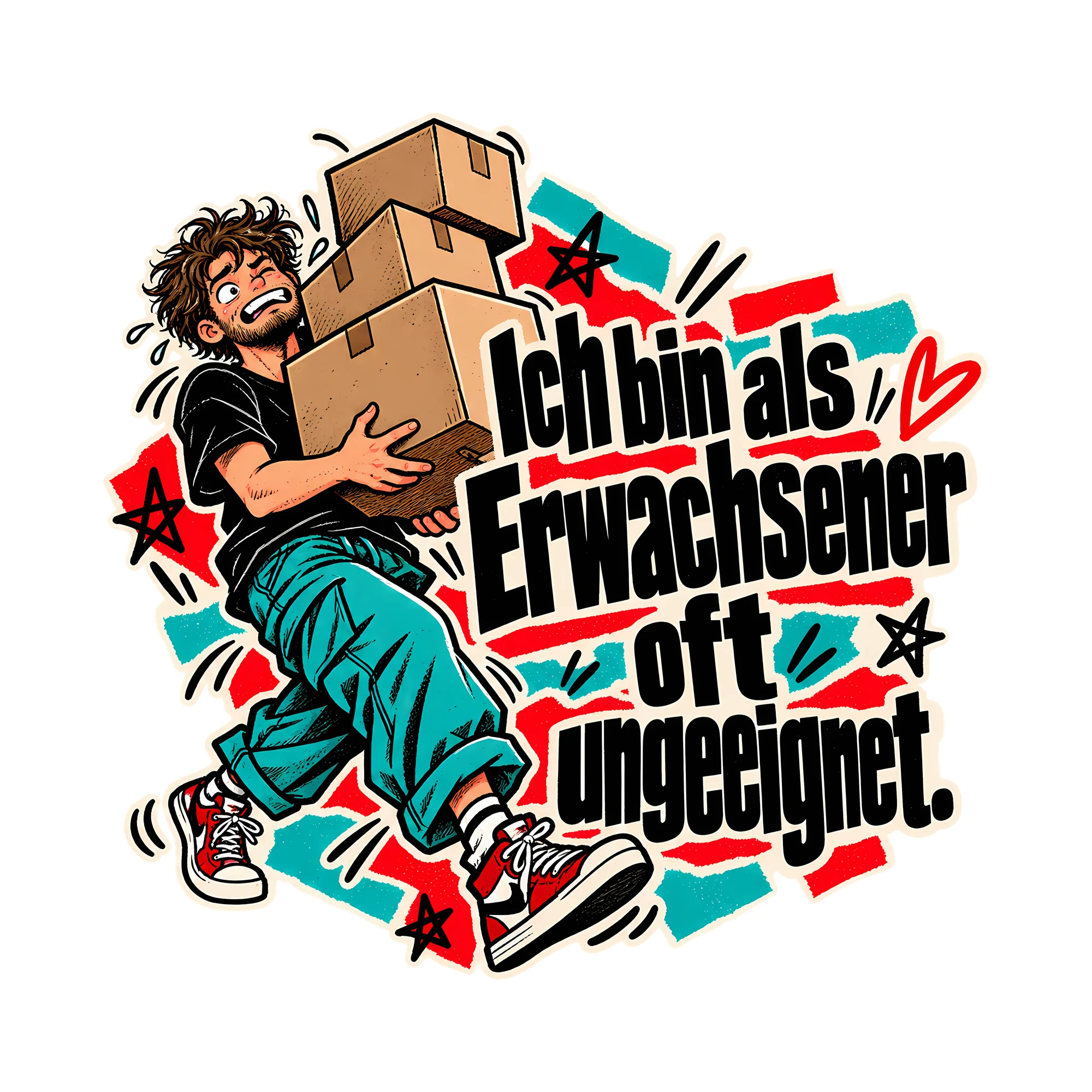 Bügelbild Ich bin als Erwachsener oft ungeeignet., Lustiger Shirt Spruch als Grafik auf weißem Hintergrund (BB014672)