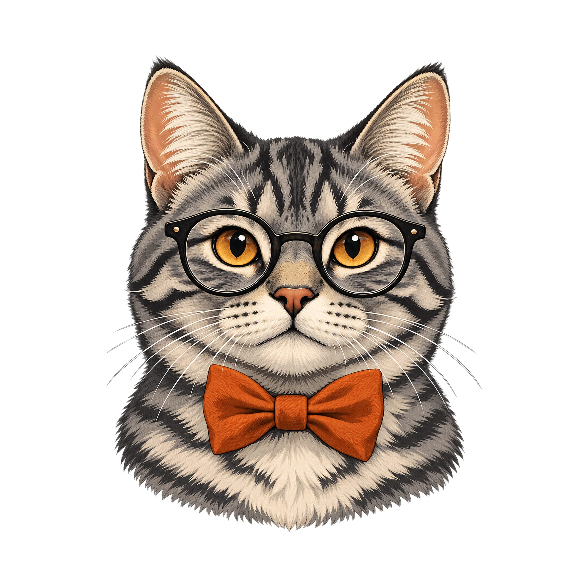 Bügelbild Hipster Kater Mit Fliege, Tiere Shirt Motiv als Grafik auf weißem Hintergrund (BB016164)