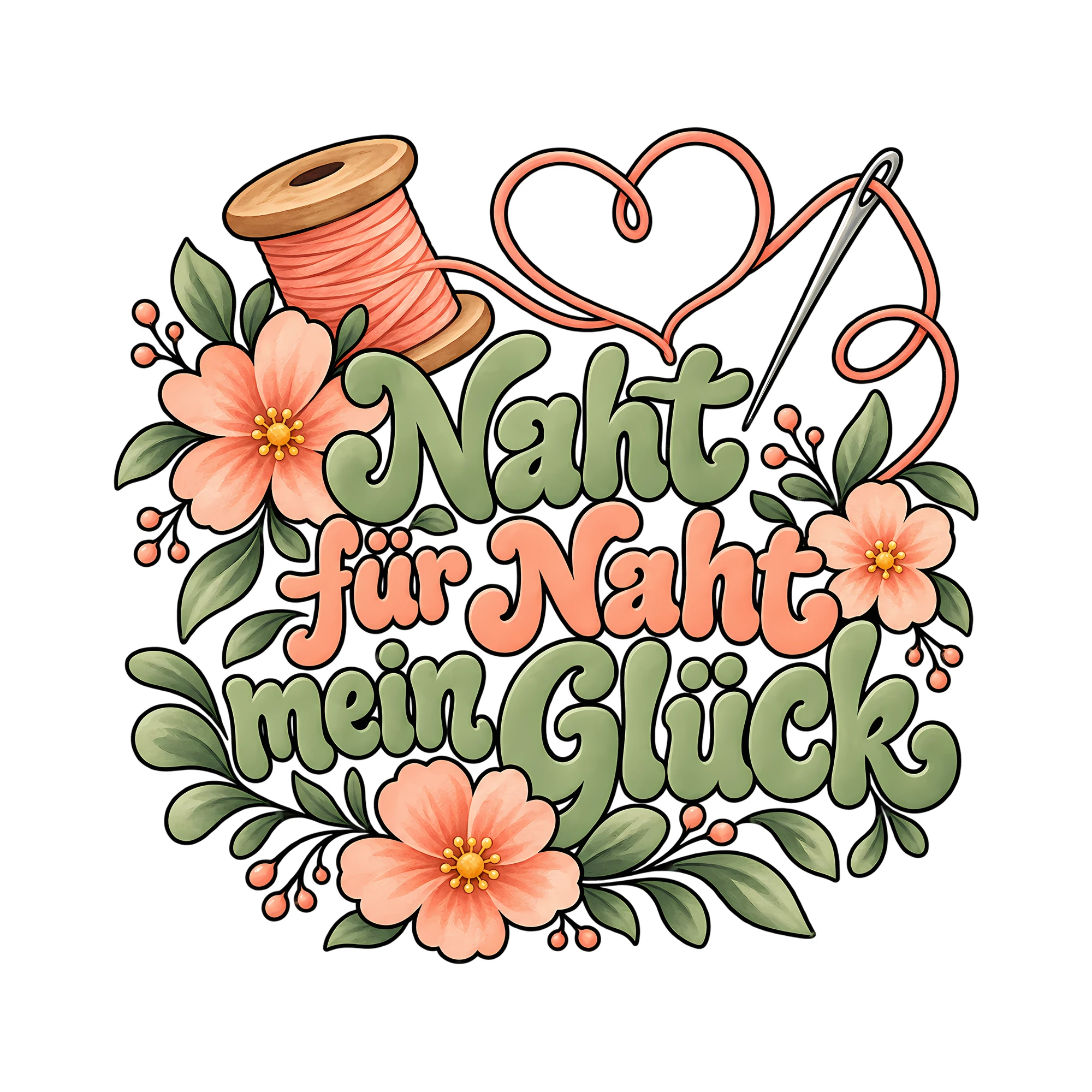 Bügelbild Naht für Naht mein Glück als Grafik auf weißem Hintergrund (BB012918)