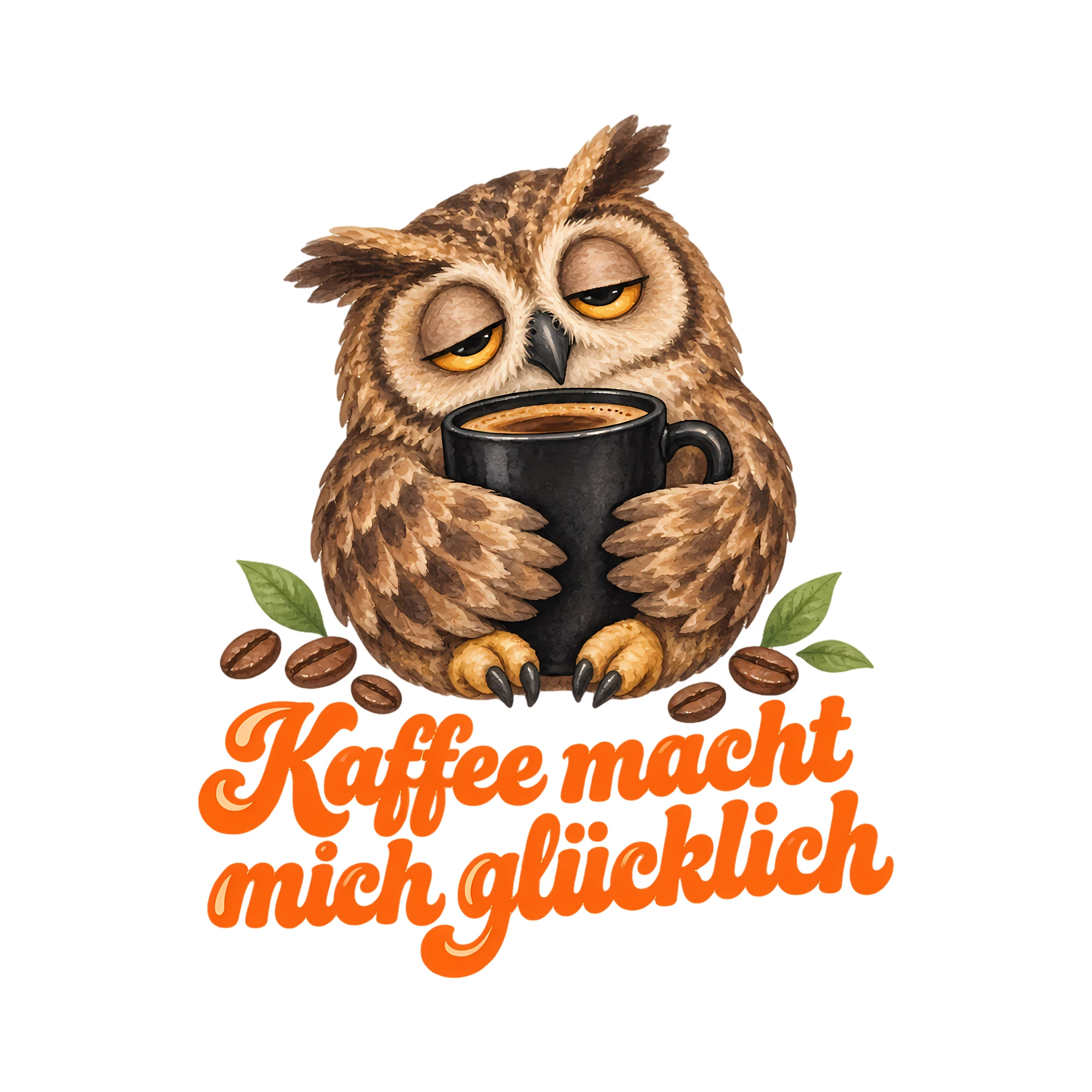 Bügelbild Kaffee macht mich glücklich als Grafik auf weißem Hintergrund (BB012118)