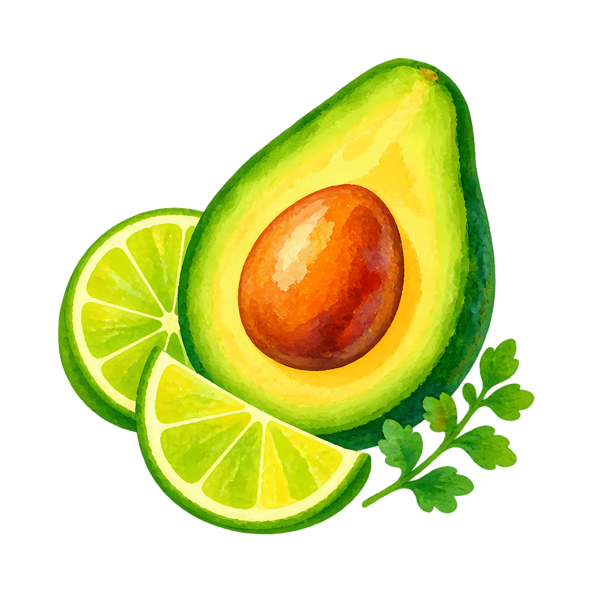 Bügelbild Avocado mit Limette als Grafik auf weißem Hintergrund (BB014735)