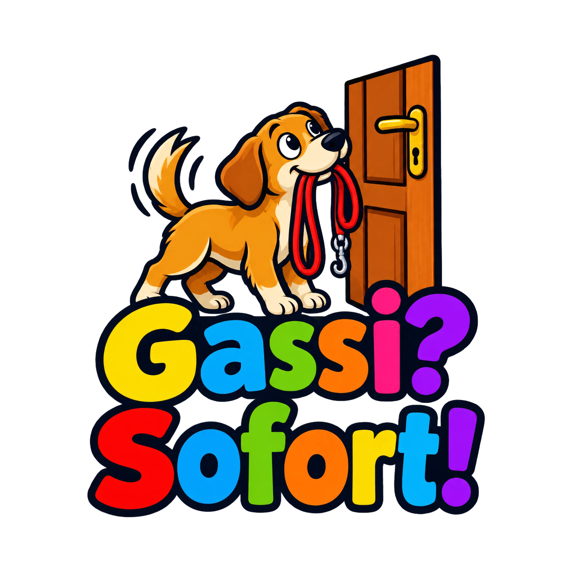 Bügelbild Gassi? Sofort!, Tiere Shirt Spruch als Grafik auf weißem Hintergrund (BB016553)
