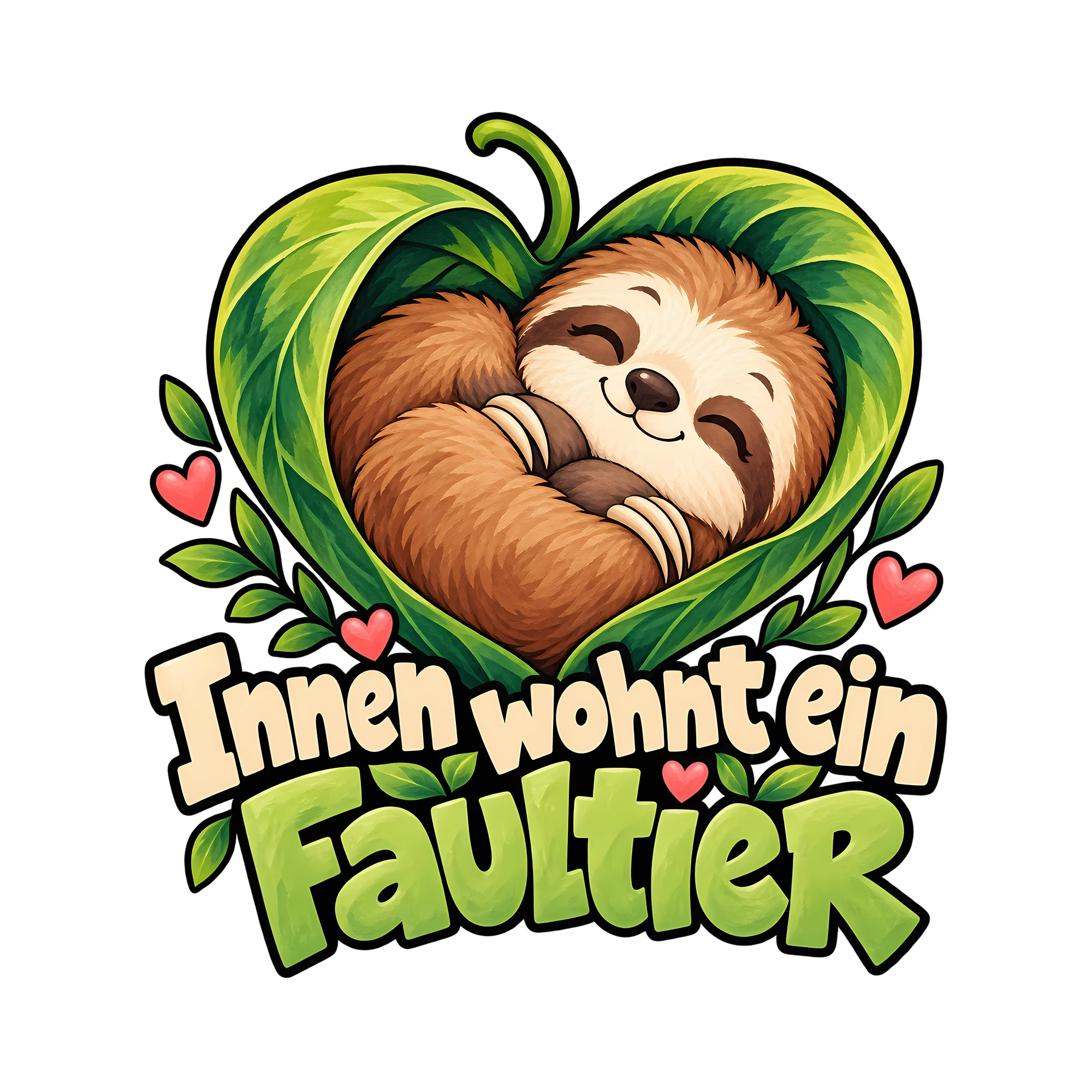 Bügelbild Innen wohnt ein Faultier als Grafik auf weißem Hintergrund (BB012912)