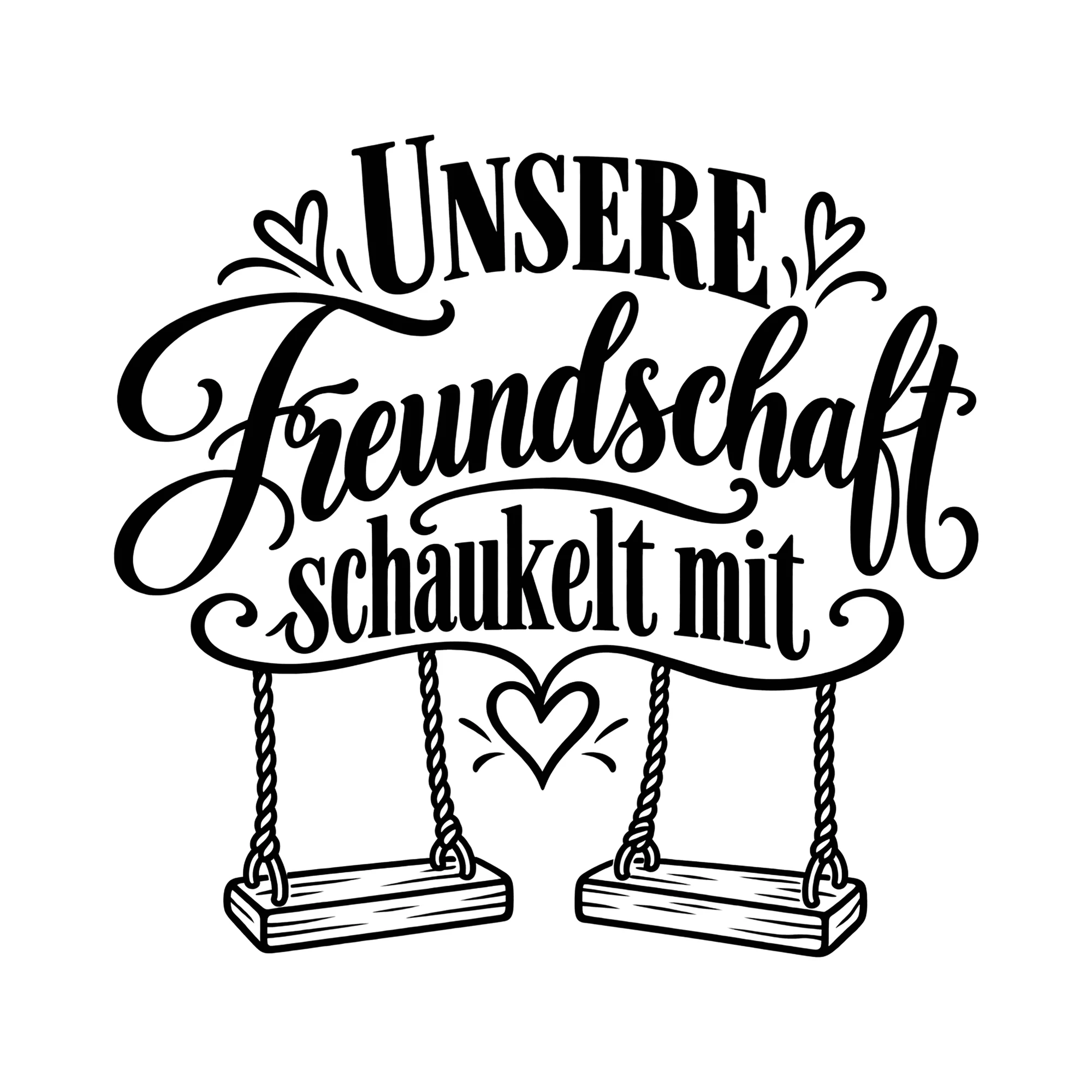 Bügelbild Unsere Freundschaft schaukelt mit als Grafik auf weißem Hintergrund (BB013509)