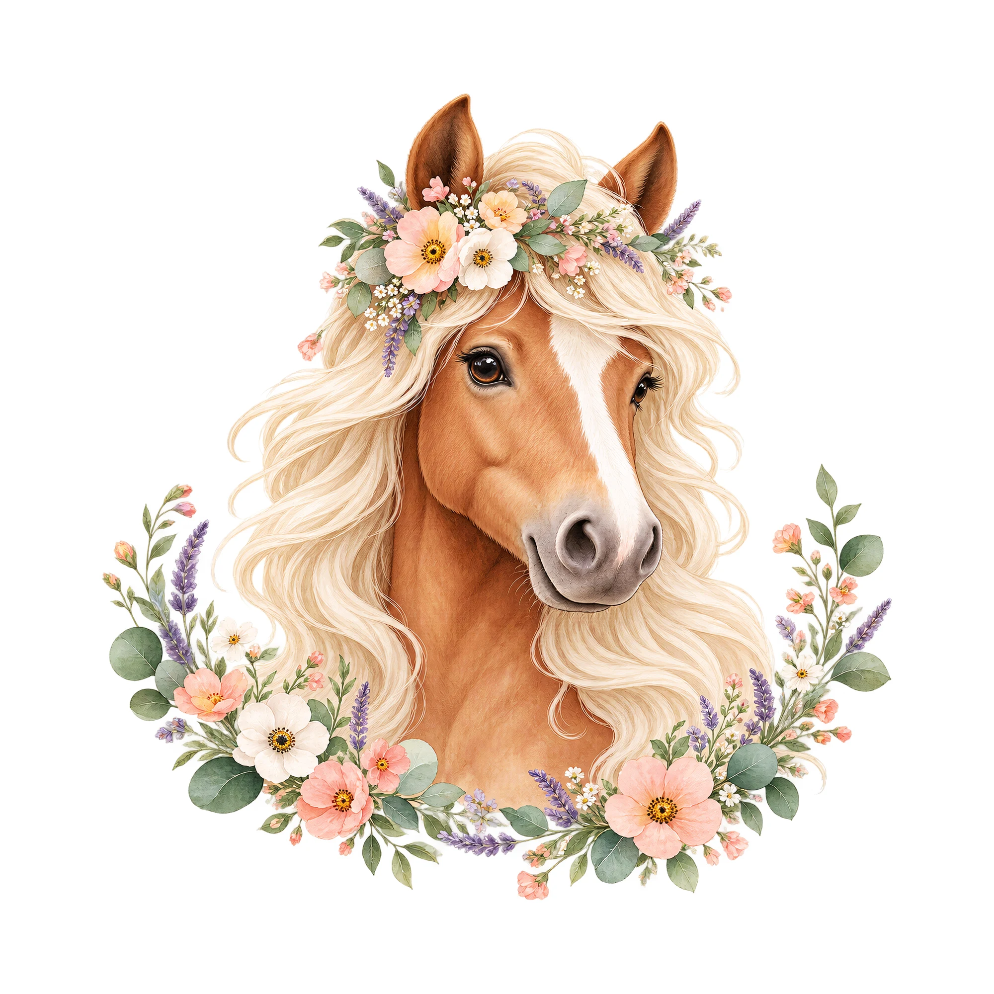 Bügelbild „Pony im Aquarell-Stil“, Kinder Shirt Motiv als Grafik auf weißem Hintergrund (BB019005)