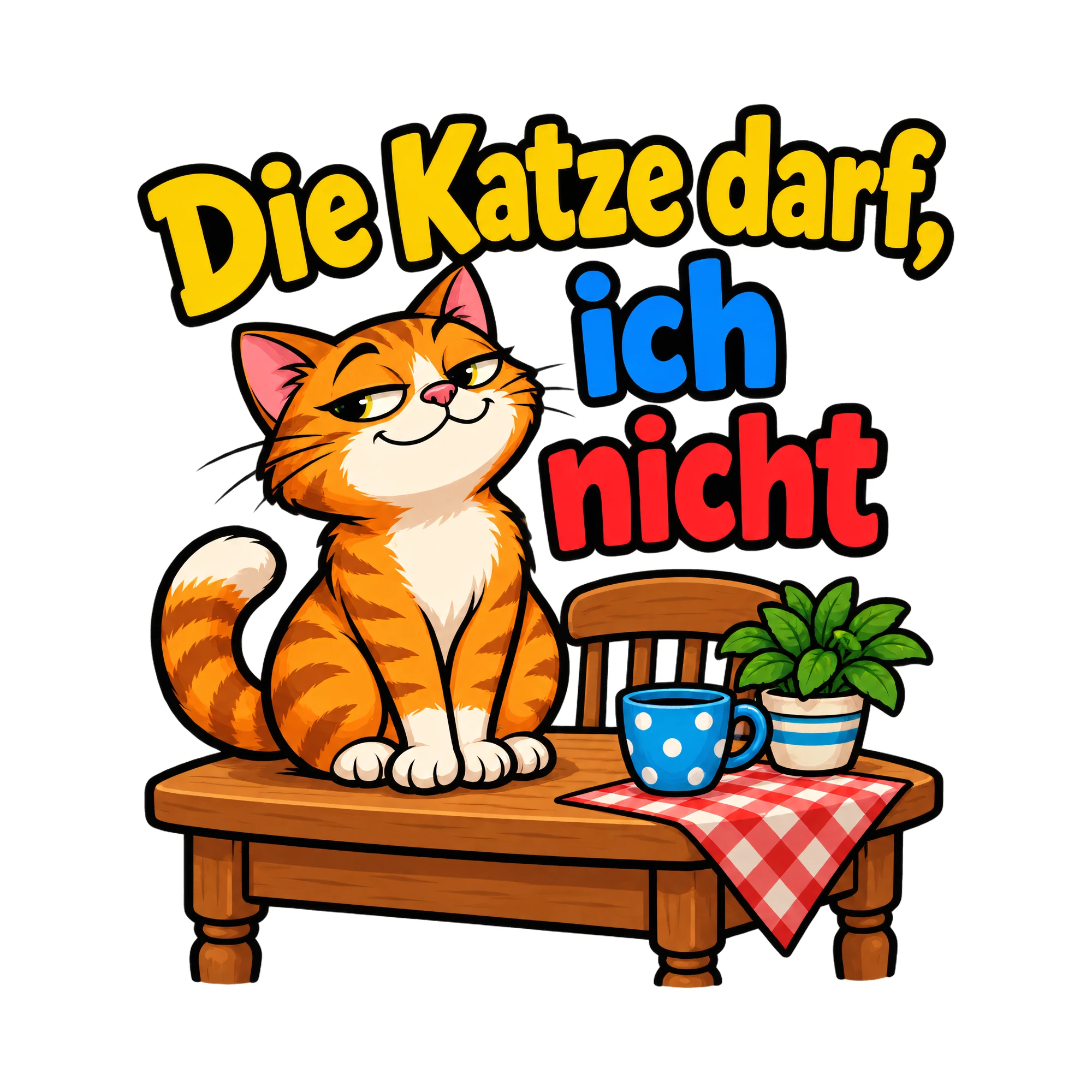 Bügelbild Die Katze darf, ich nicht, Tiere Shirt Spruch als Grafik auf weißem Hintergrund (BB016579)