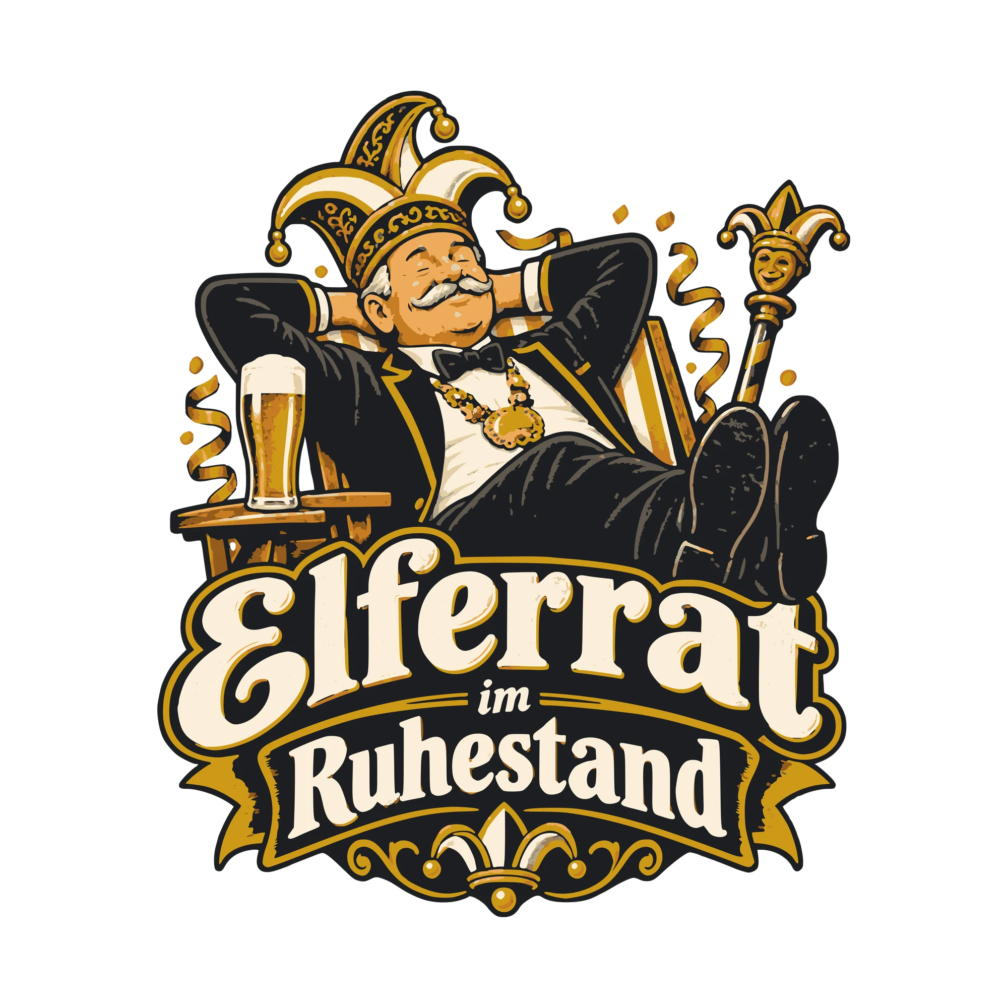 Bügelbild Elferrat im Ruhestand als Grafik auf weißem Hintergrund (BB011185)