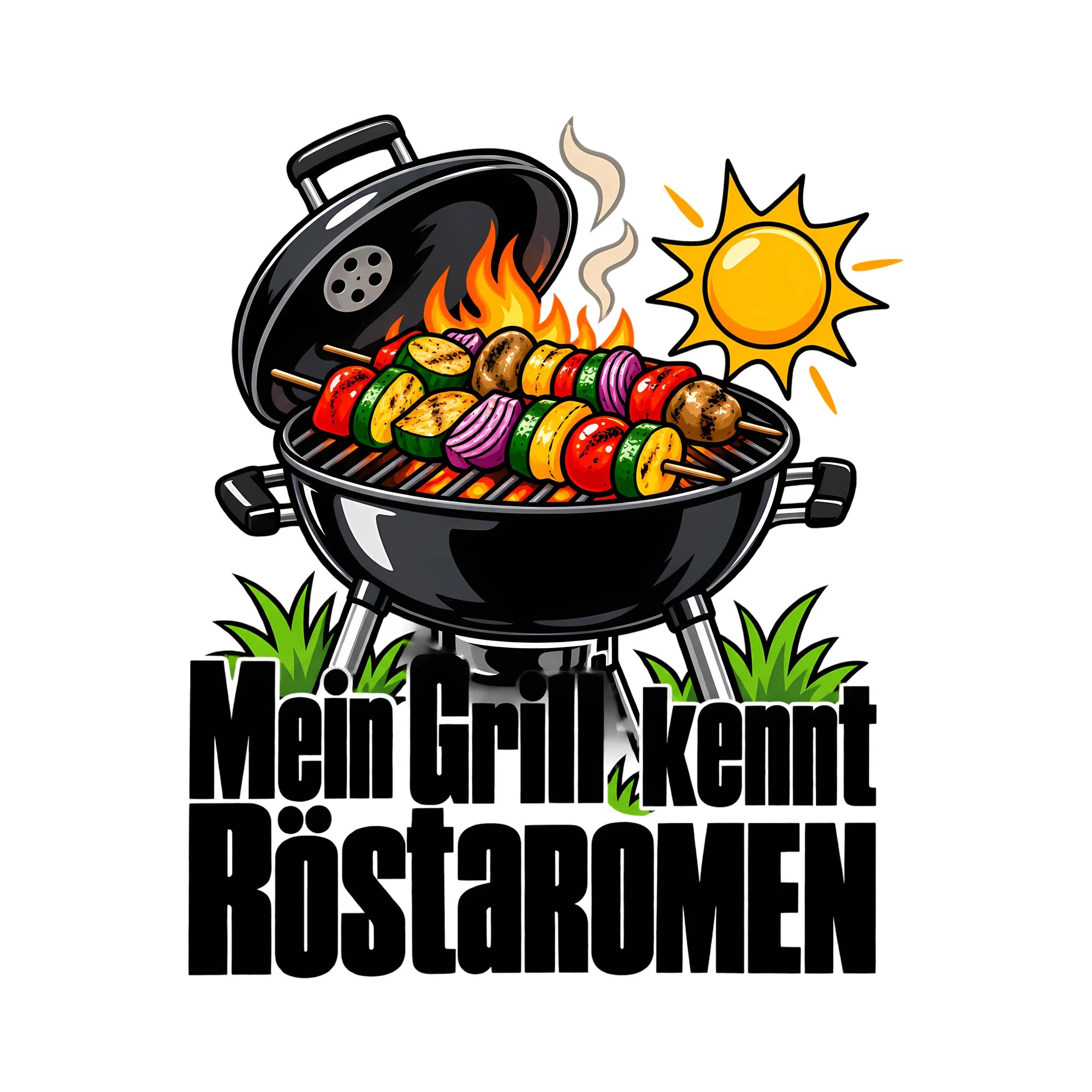 Bügelbild Mein Grill kennt Röstaromen als Grafik auf weißem Hintergrund (BB012229)