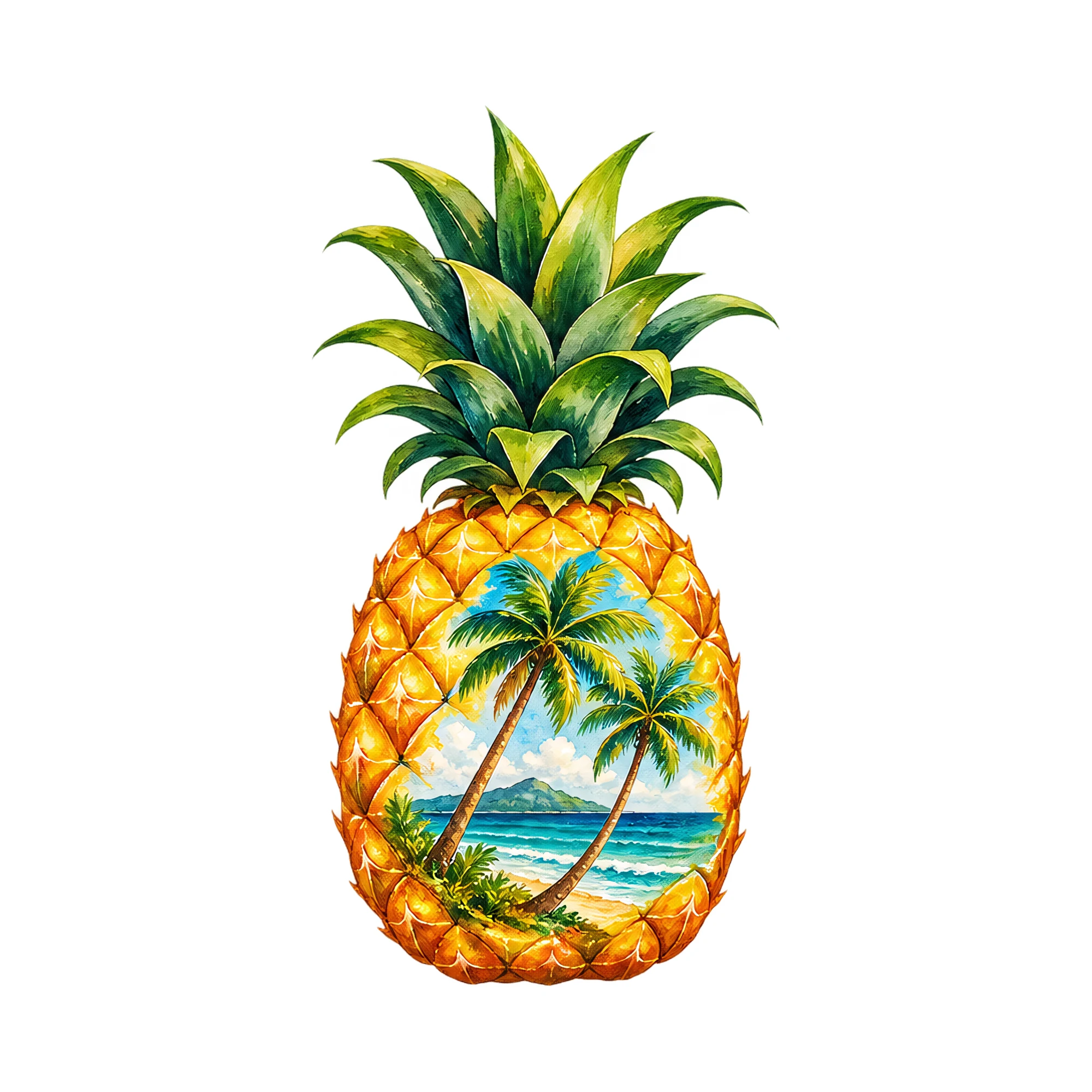 Bügelbild Ananas Palmen, Lustiger Shirt Motiv als Grafik auf weißem Hintergrund (BB016074)