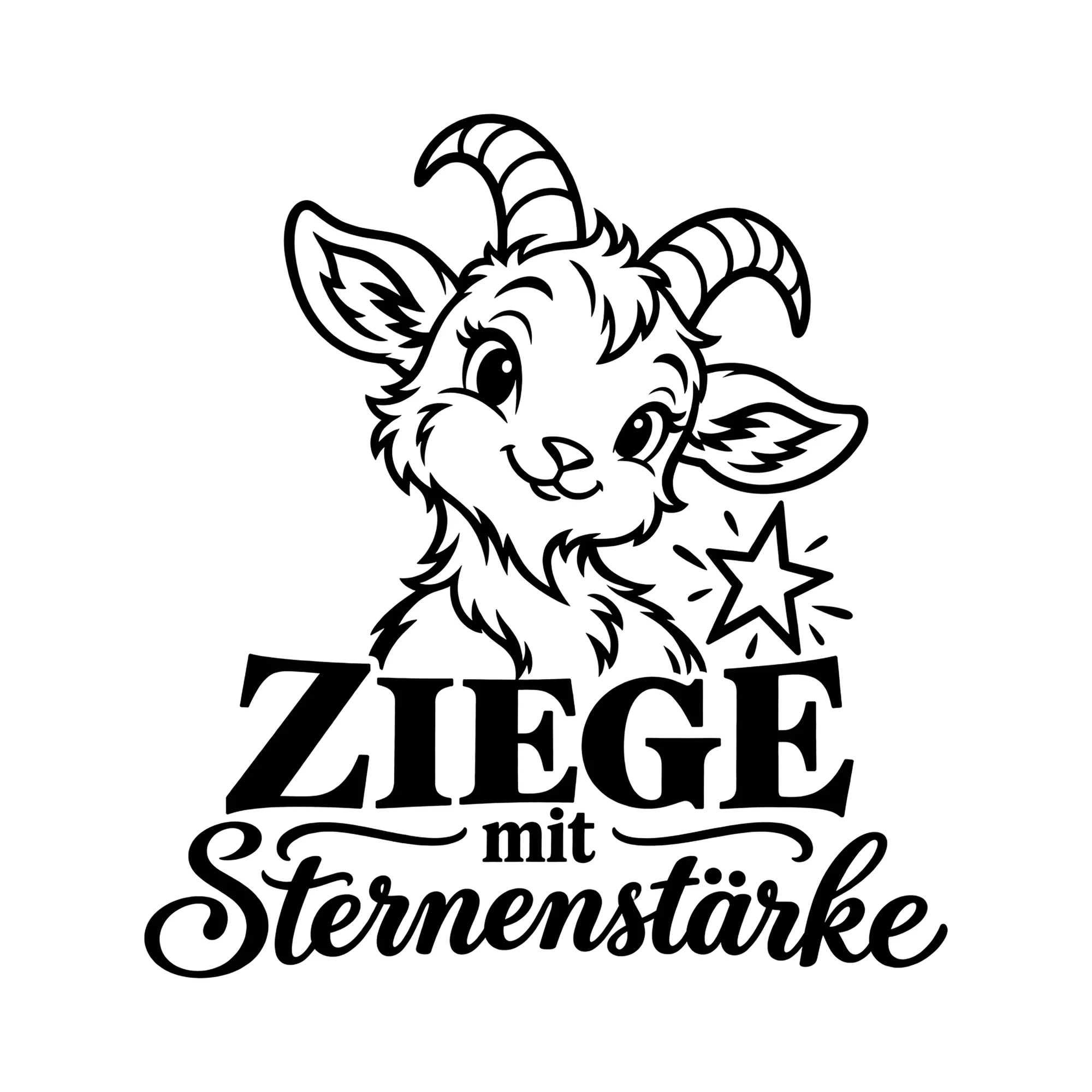 Bügelbild Ziege mit Sternenstärke als Grafik auf weißem Hintergrund (BB014486)