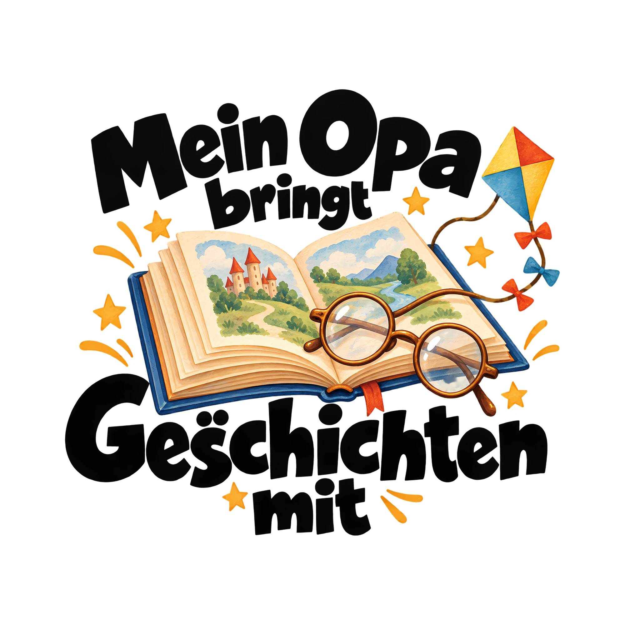 Bügelbild Mein Opa bringt Geschichten mit als Grafik auf weißem Hintergrund (BB012535)