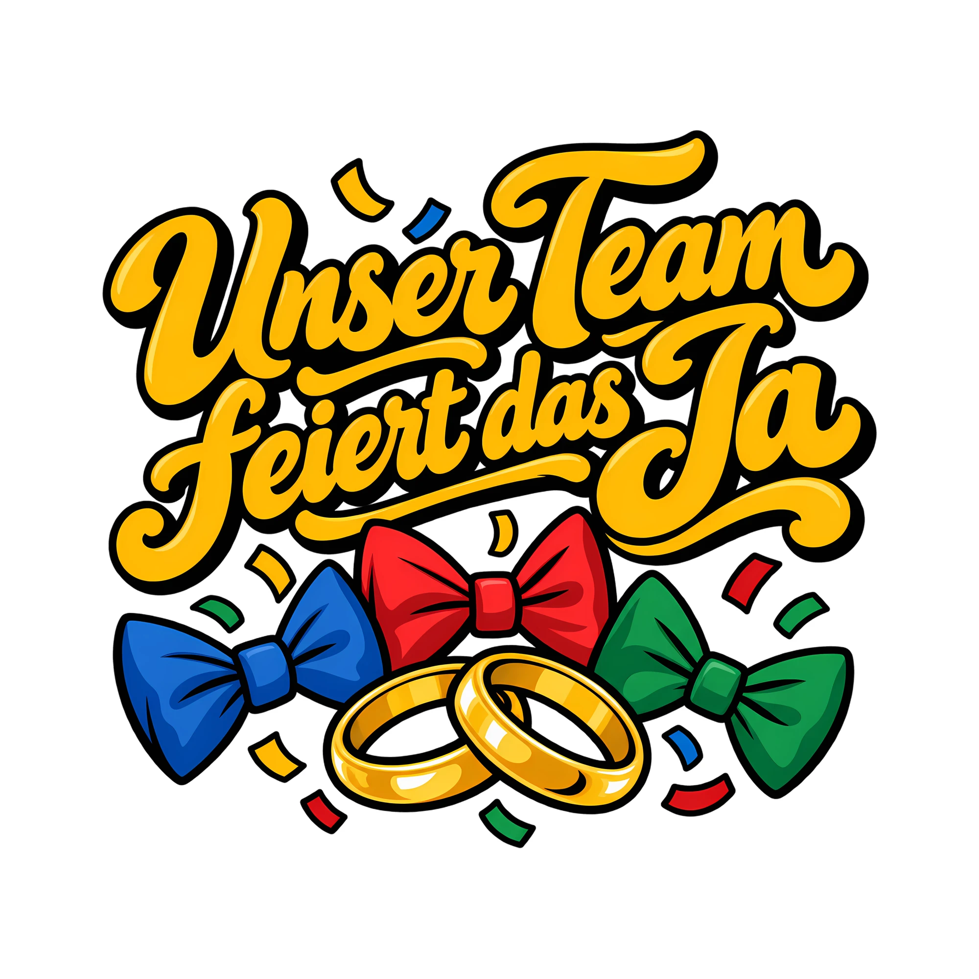 Bügelbild Unser Team feiert das Ja als Grafik auf weißem Hintergrund (BB013136)