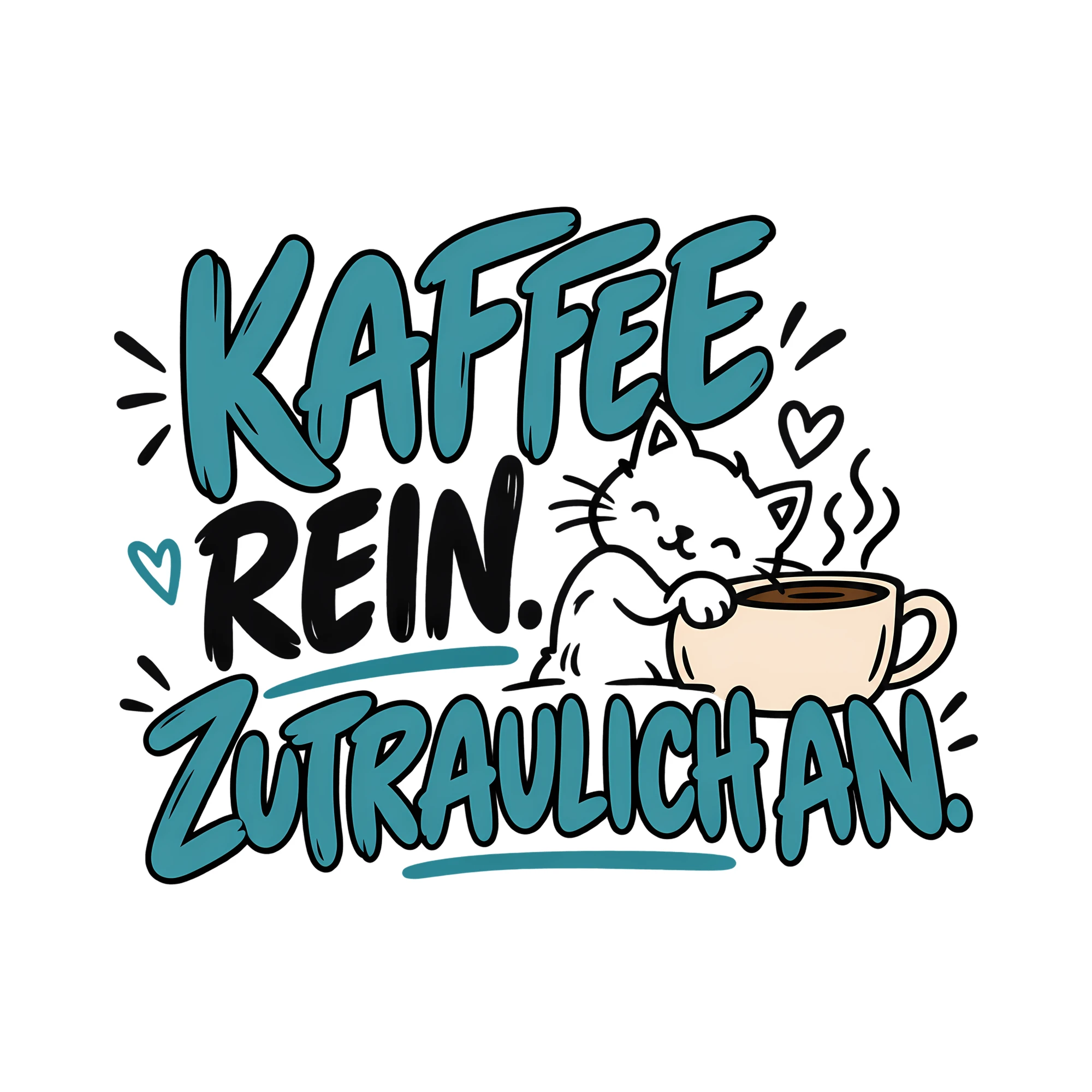 Bügelbild KAFFEE REIN. ZUTRAULICH AN. als Grafik auf weißem Hintergrund (BB012074)