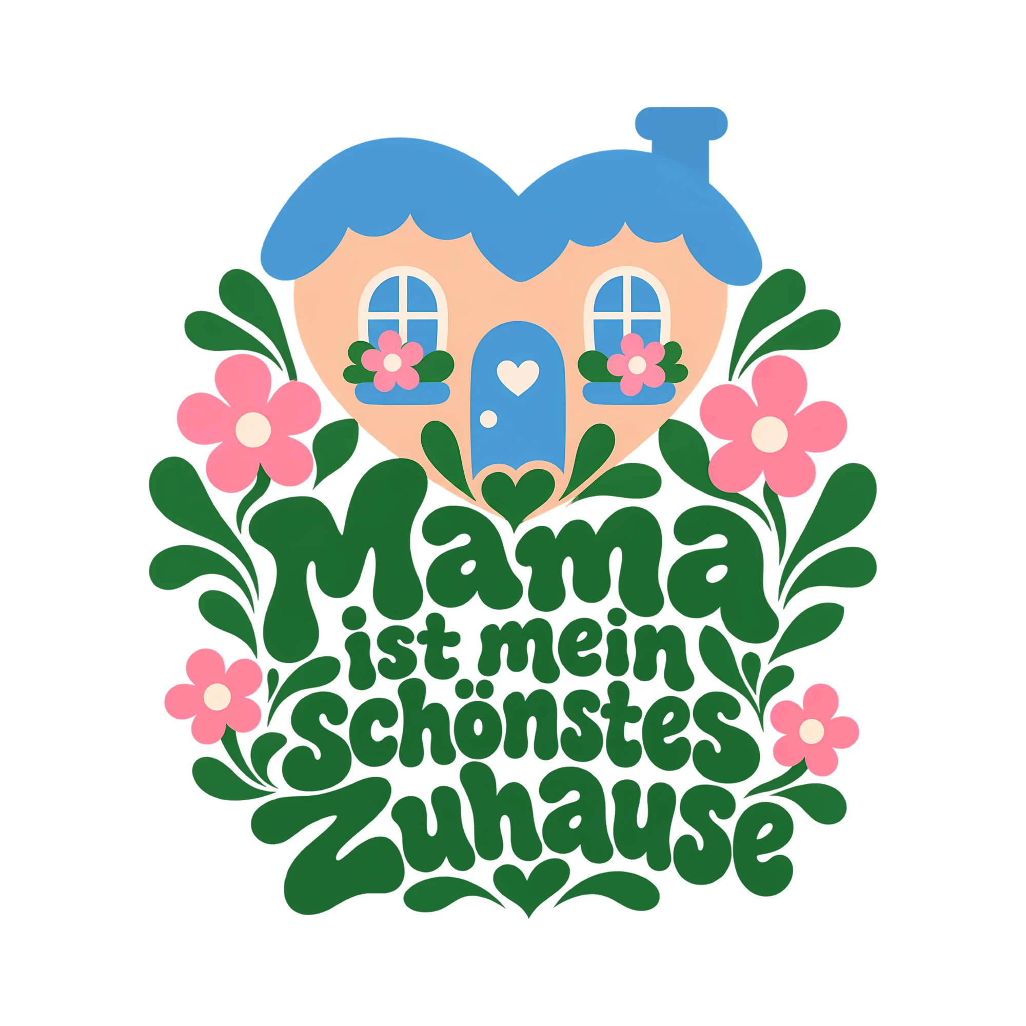 Bügelbild Mama ist mein schönstes Zuhause als Grafik auf weißem Hintergrund (BB012405)