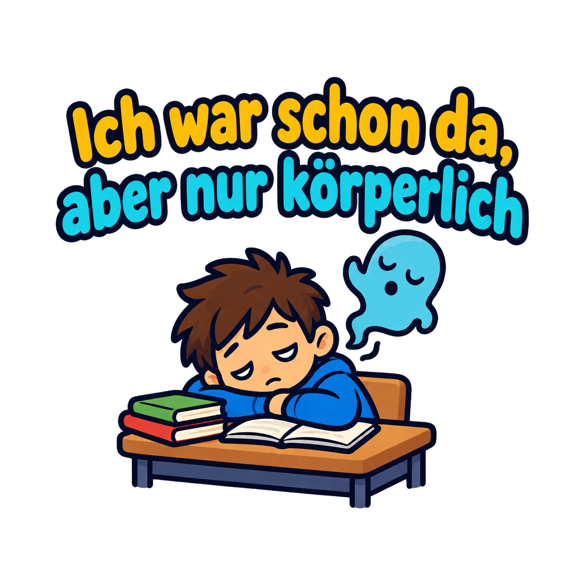 Bügelbild Ich war schon da, aber nur körperlich, Lustiger Shirt Spruch als Grafik auf weißem Hintergrund (BB020113)