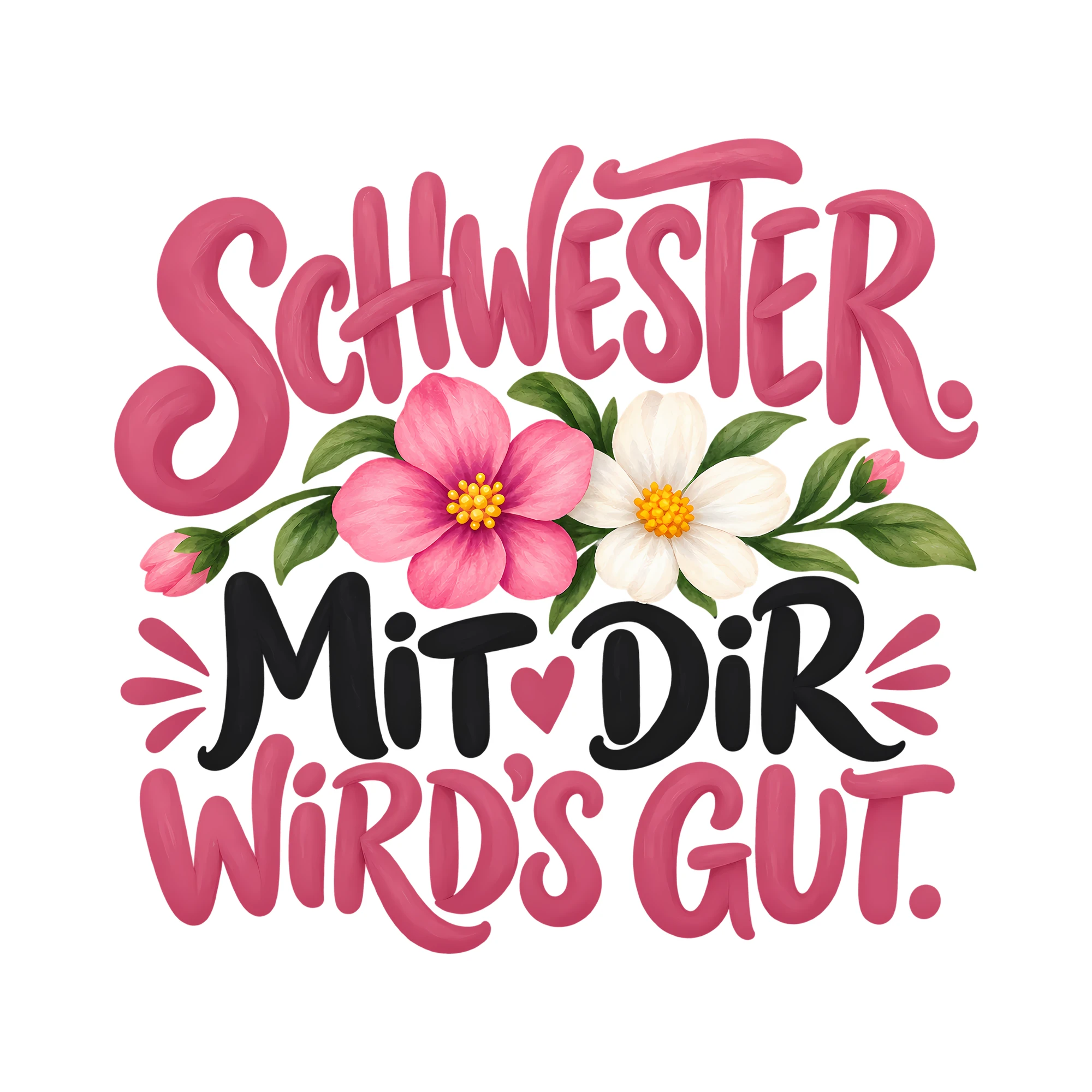 Bügelbild SCHWESTER. MIT DIR WIRD'S GUT. als Grafik auf weißem Hintergrund (BB014043)