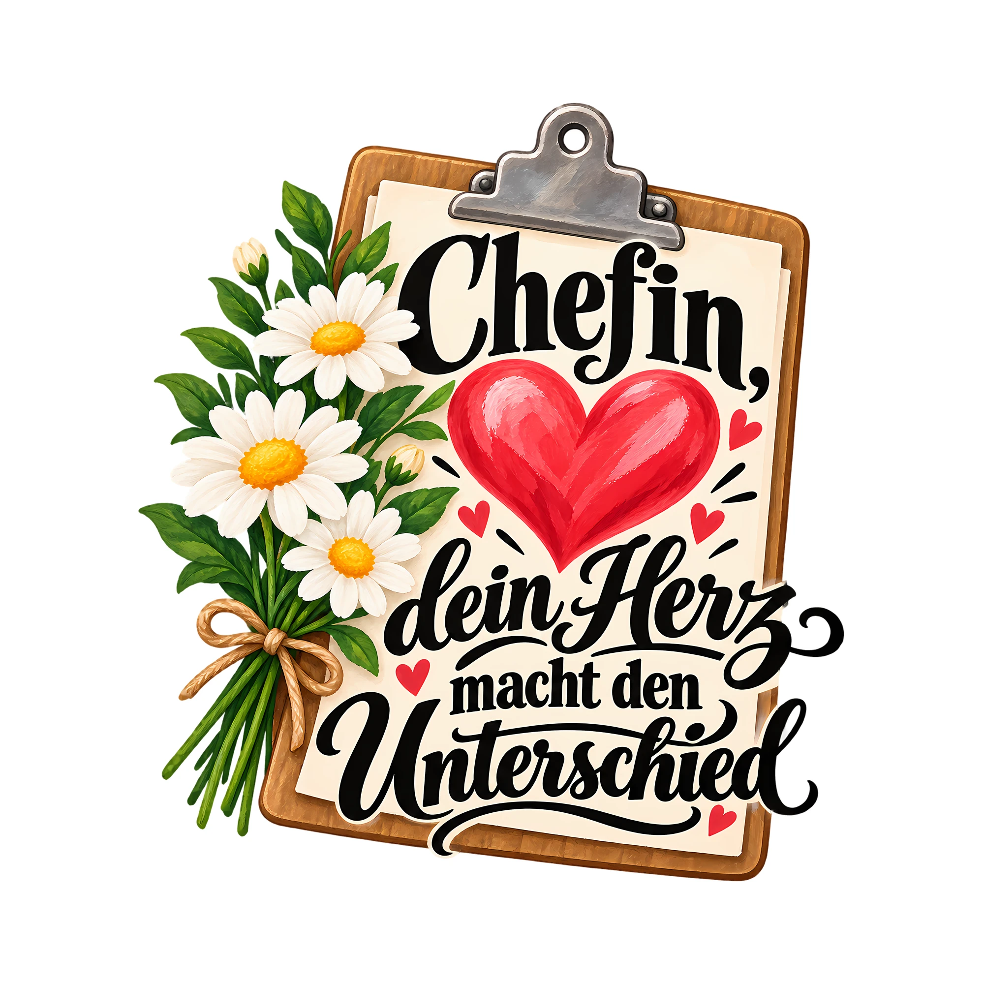 Bügelbild Chefin, dein Herz macht den Unterschied als Grafik auf weißem Hintergrund (BB011767)