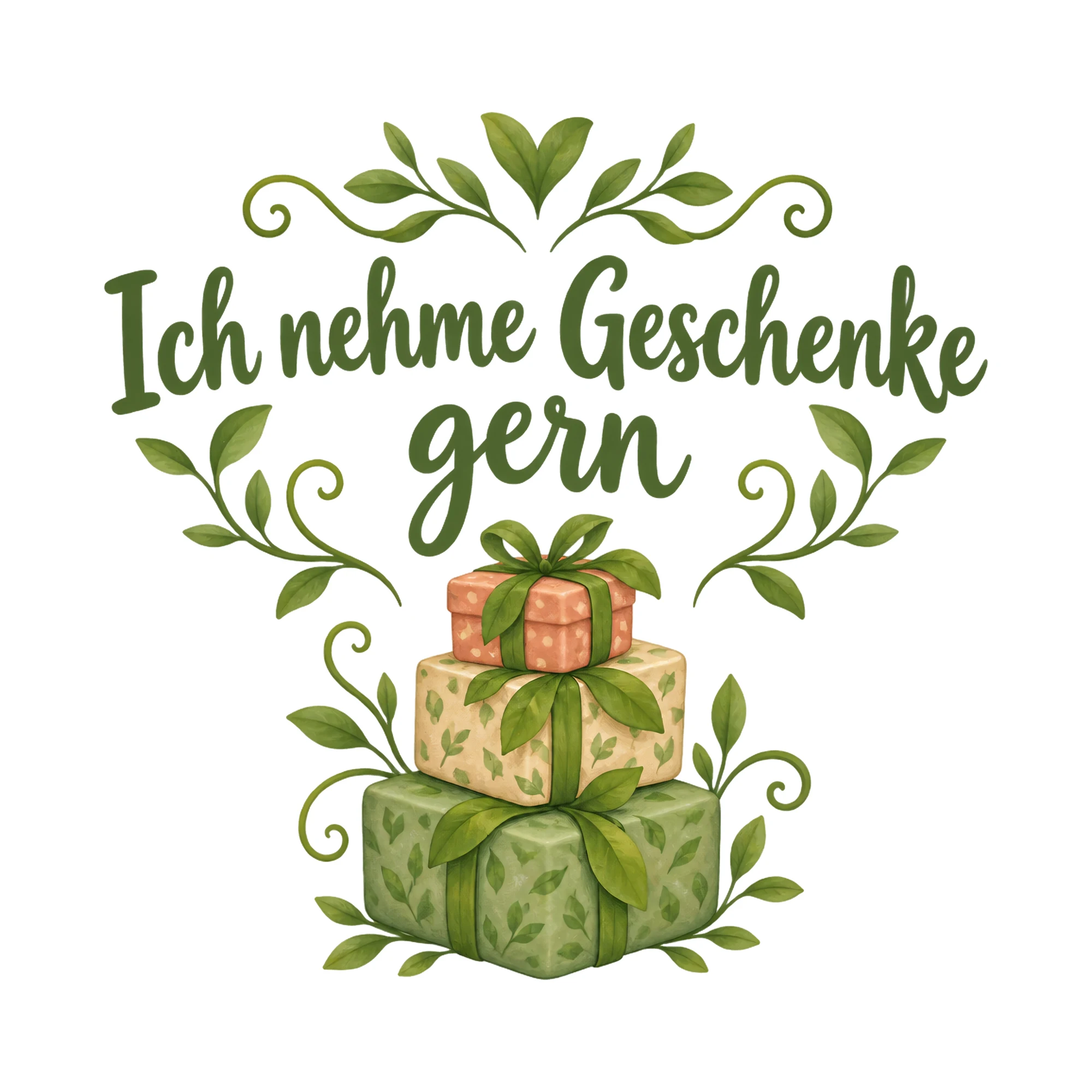 Bügelbild Ich nehme Geschenke gern als Grafik auf weißem Hintergrund (BB020547)