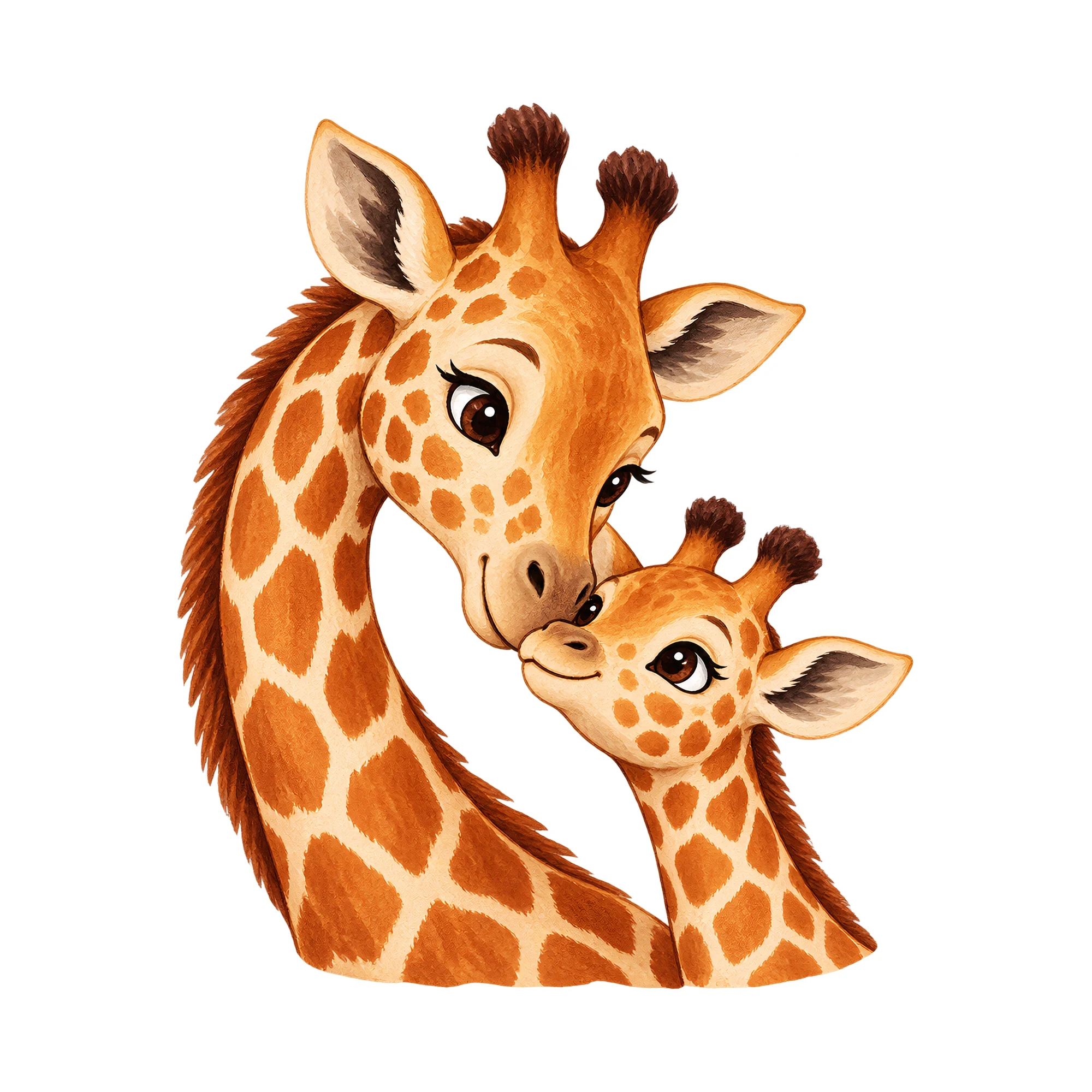 Bügelbild Giraffe Mutter Mit Kind, Lustiger Shirt Motiv als Grafik auf weißem Hintergrund (BB015119)
