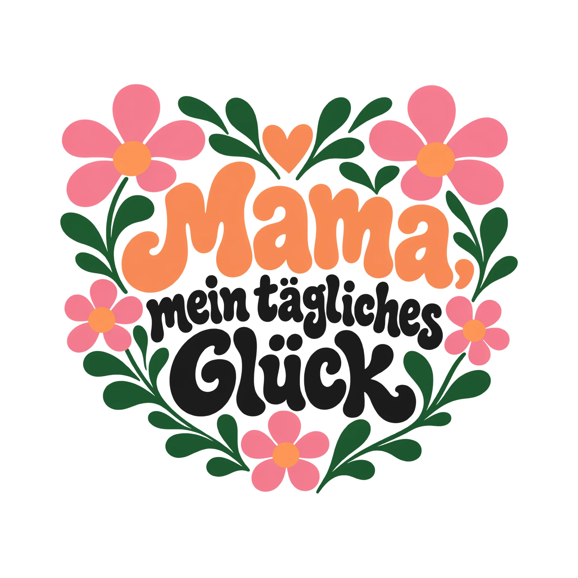 Bügelbild Mama, mein tägliches Glück als Grafik auf weißem Hintergrund (BB012435)