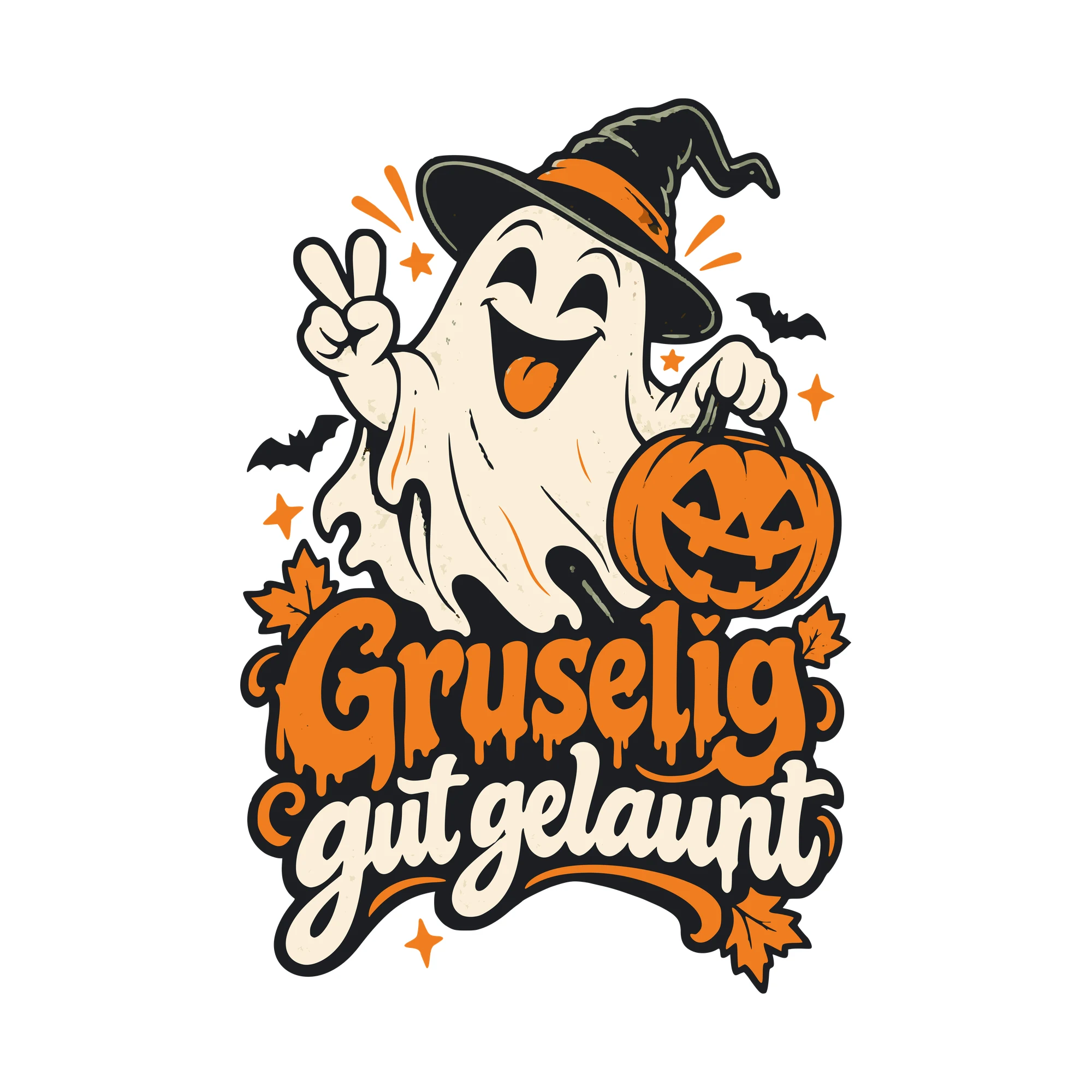 Bügelbild Gruselig gut gelaunt als Grafik auf weißem Hintergrund (BB011248)