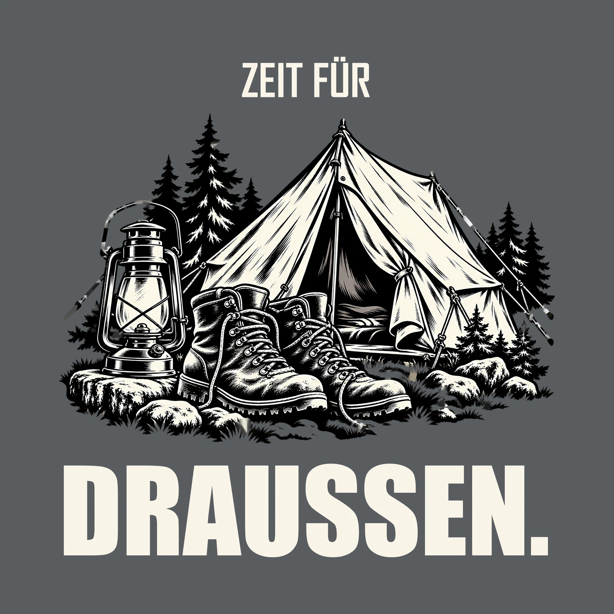 Bügelbild ZEIT FÜR DRAUSSEN. als Grafik auf dunklem Hintergrund (BB012707)