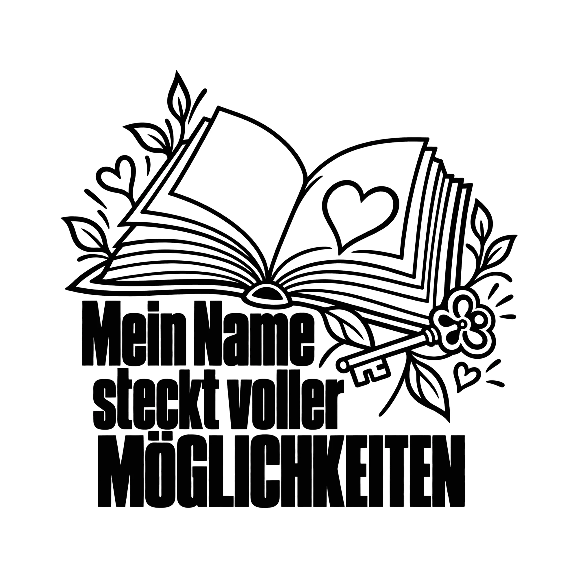 Bügelbild Mein Name steckt voller Möglichkeiten als Grafik auf weißem Hintergrund (BB014588)