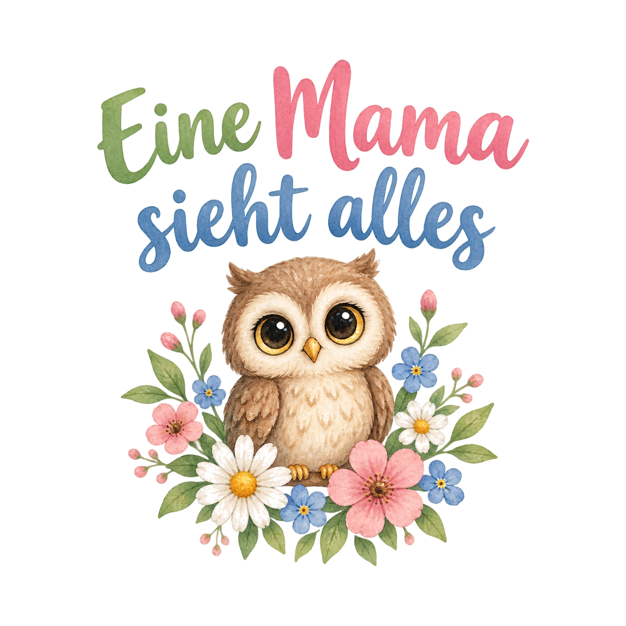 Bügelbild Eine Mama sieht alles als Grafik auf weißem Hintergrund (BB019173)