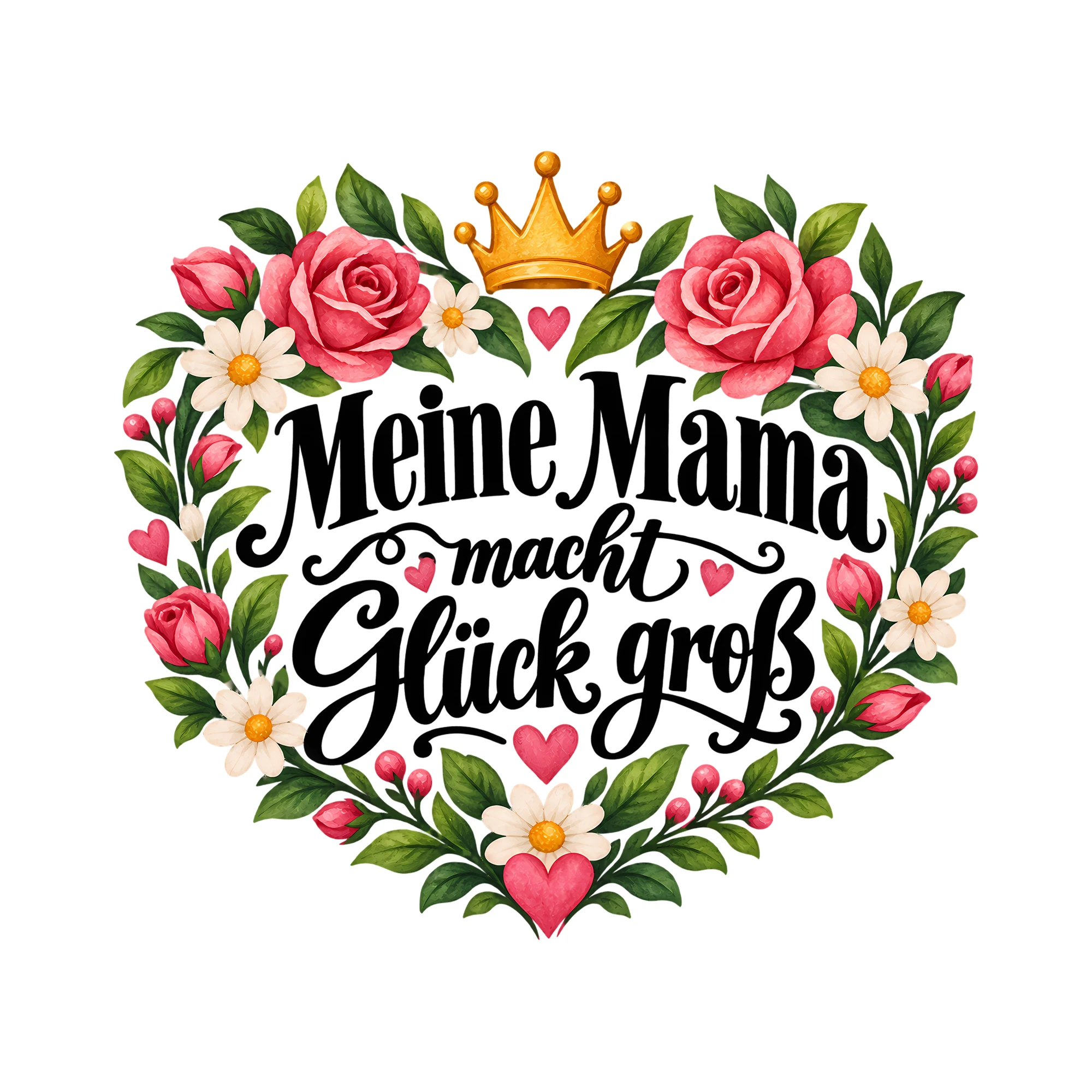 Bügelbild Meine Mama macht Glück groß als Grafik auf weißem Hintergrund (BB012462)