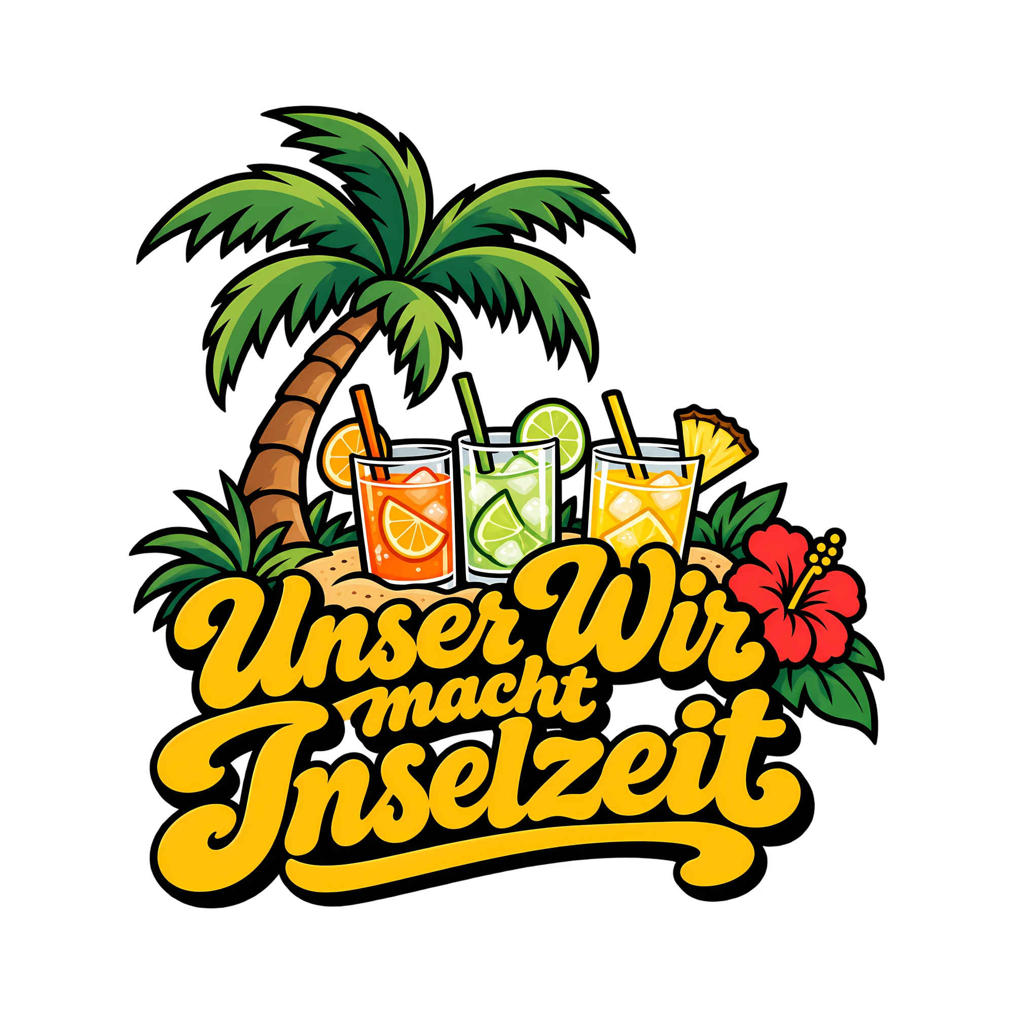 Bügelbild Unser Wir macht Inselzeit als Grafik auf weißem Hintergrund (BB011949)