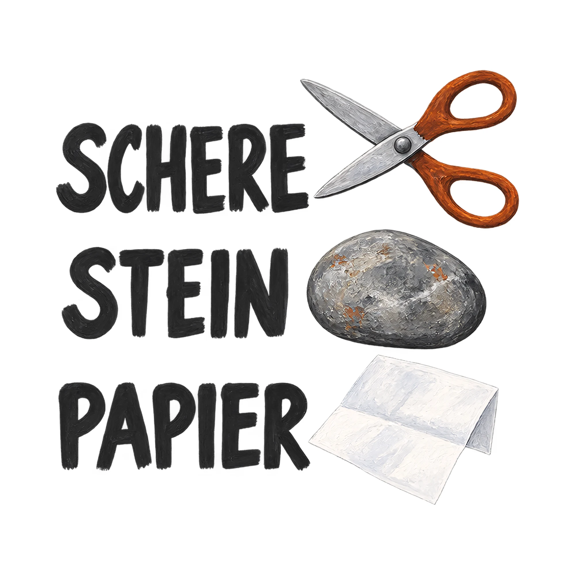 Bügelbild Schere Stein Papier, Lustiger Shirt Spruch als Grafik auf weißem Hintergrund (BB018115)